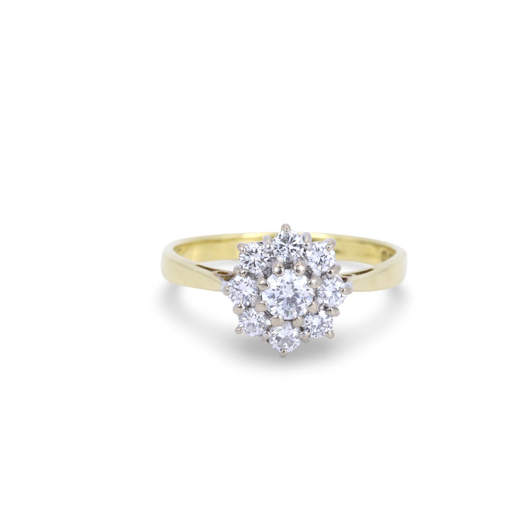 18CT GOLD DIAMOND CLUSTER RING.
