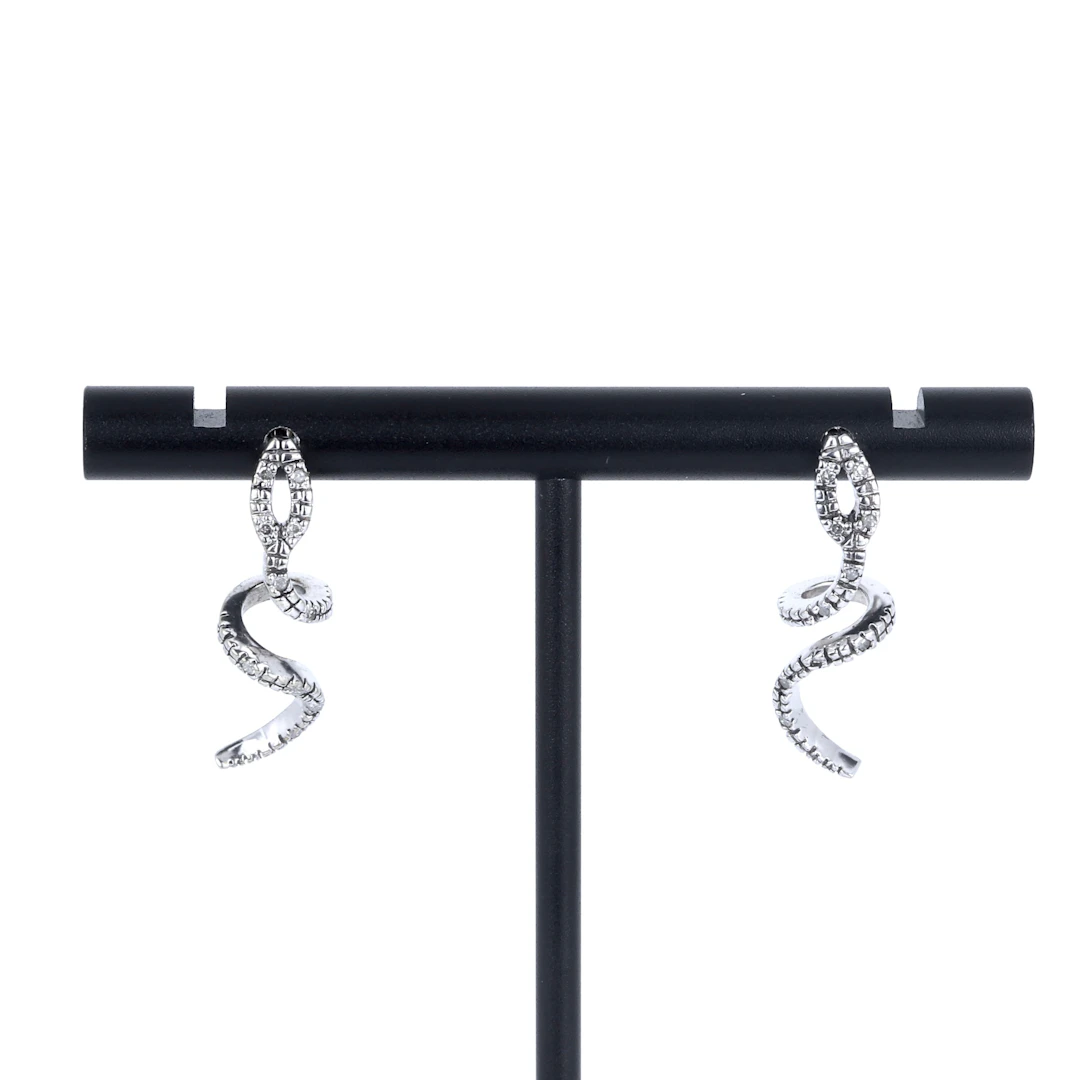 9CT DIAMOND SNAKE EARRINGS.