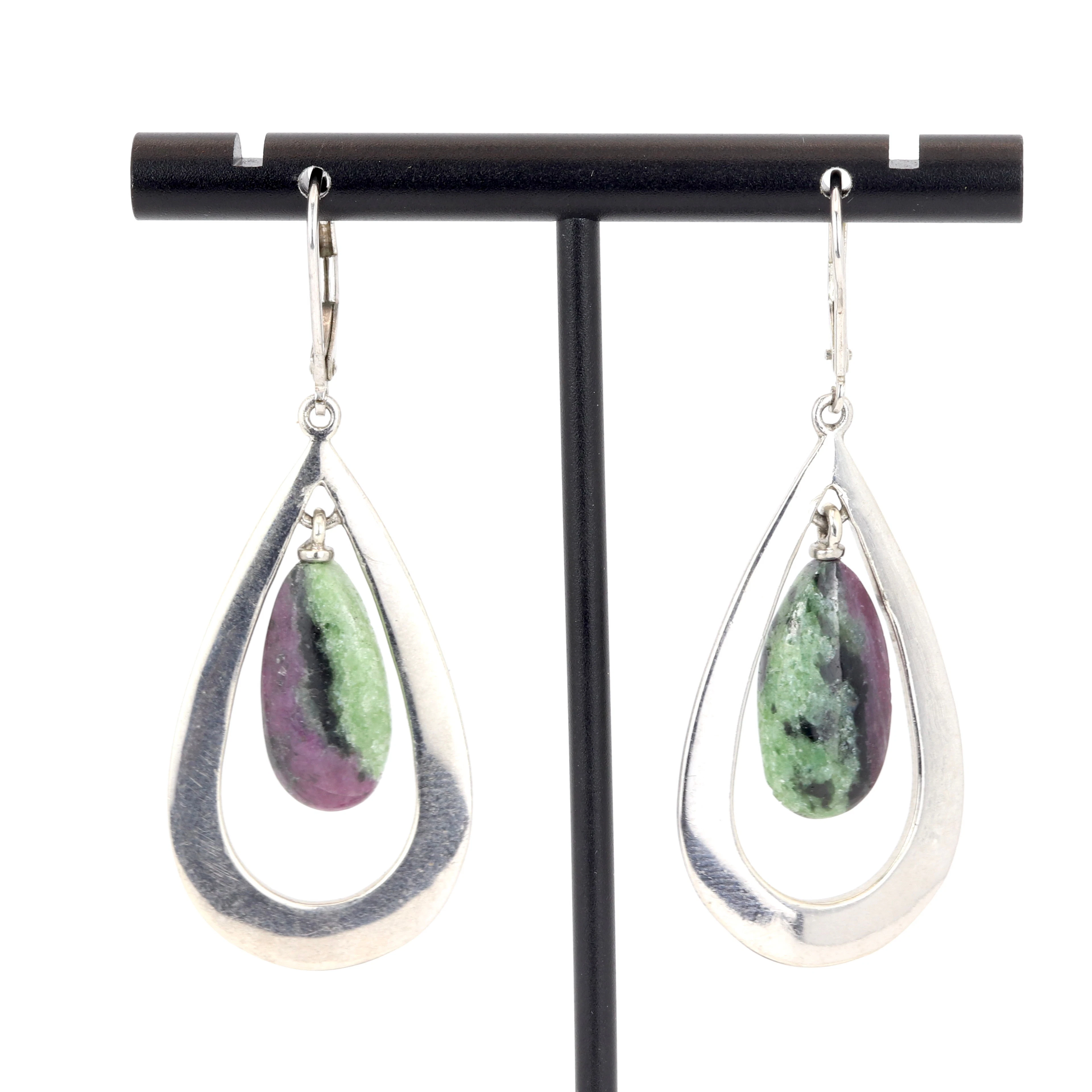ZOISITE RUBY SILVER EARRINGS.