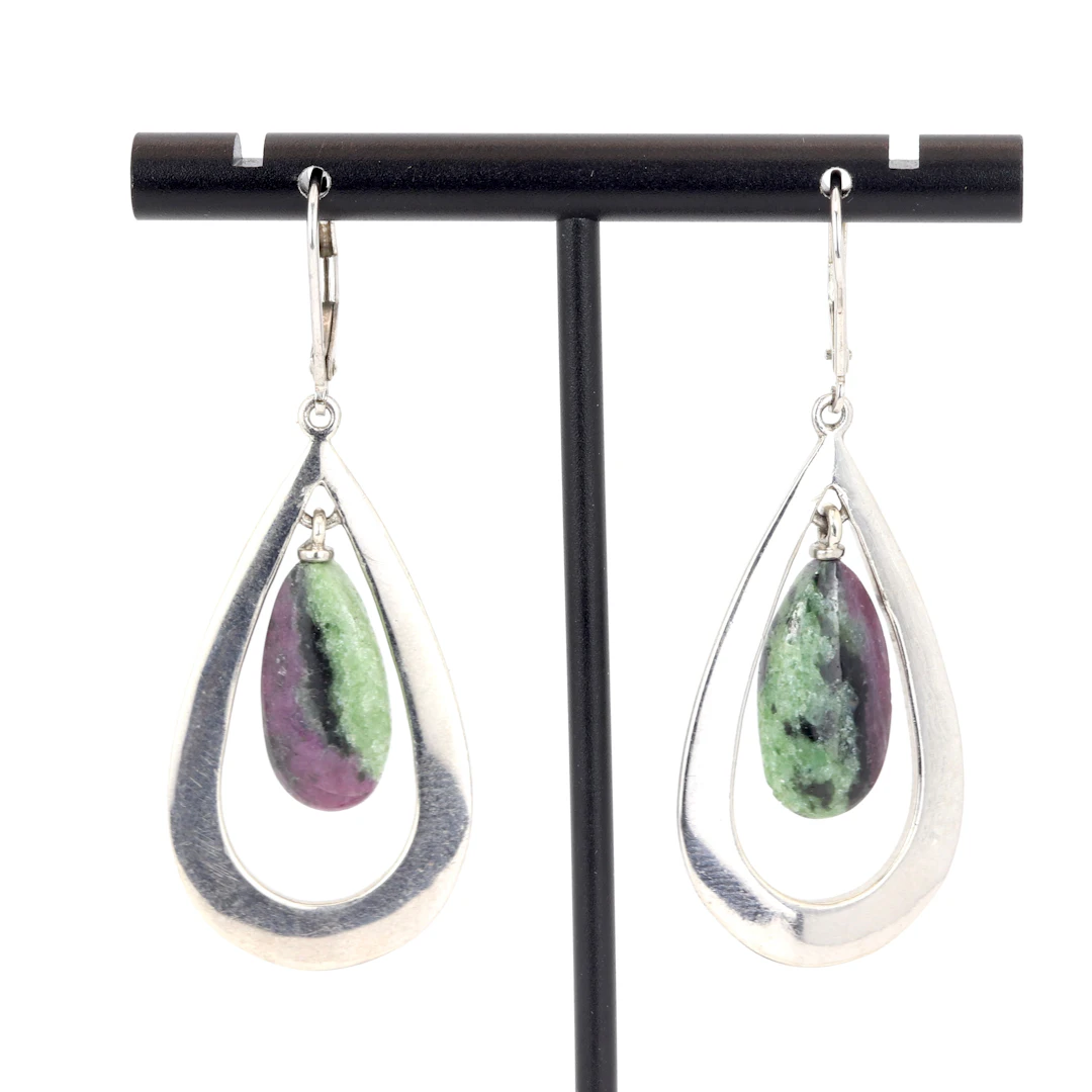 ZOISITE RUBY SILVER EARRINGS.