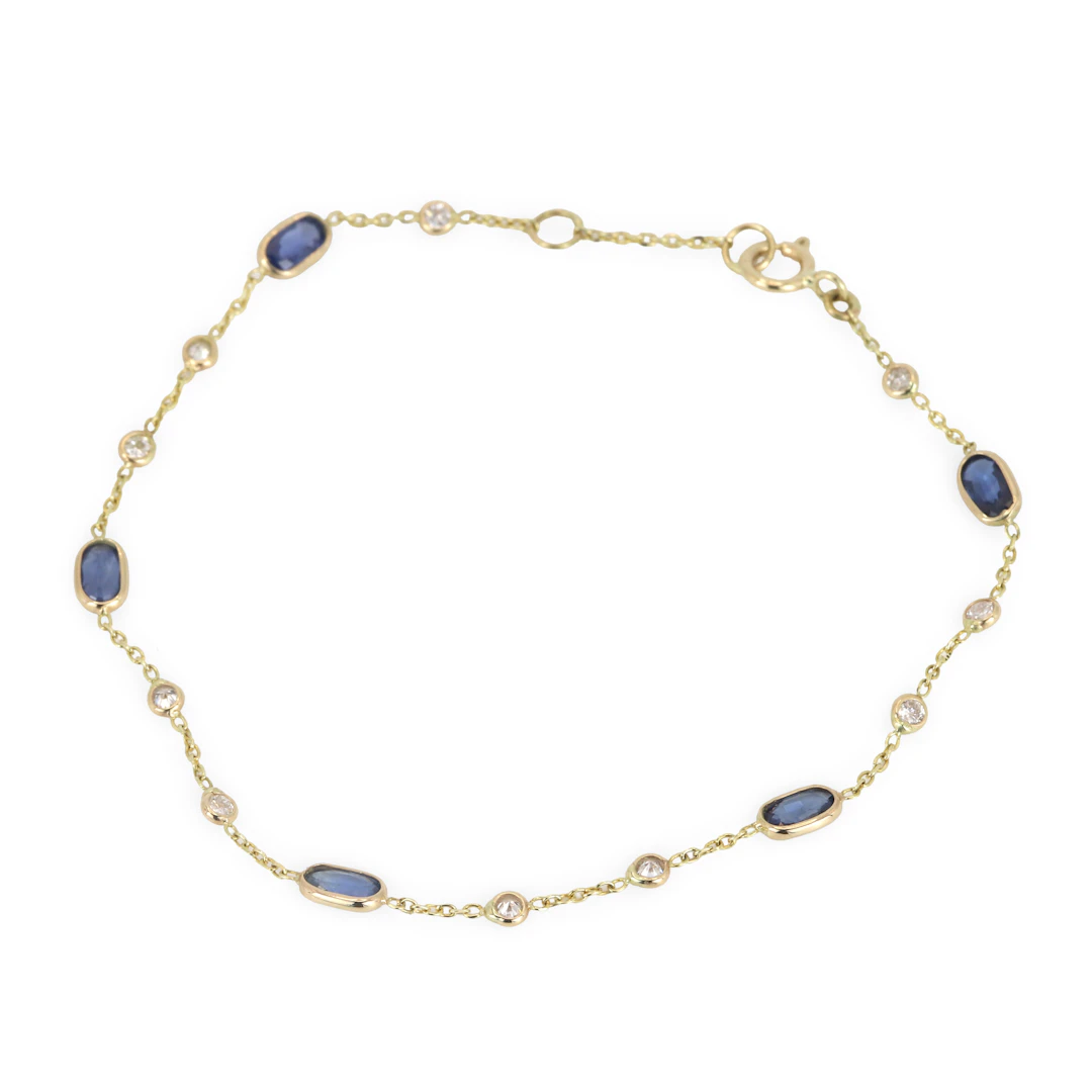 14CT GOLD SAPPHRE & DIAMOND BRACELET.