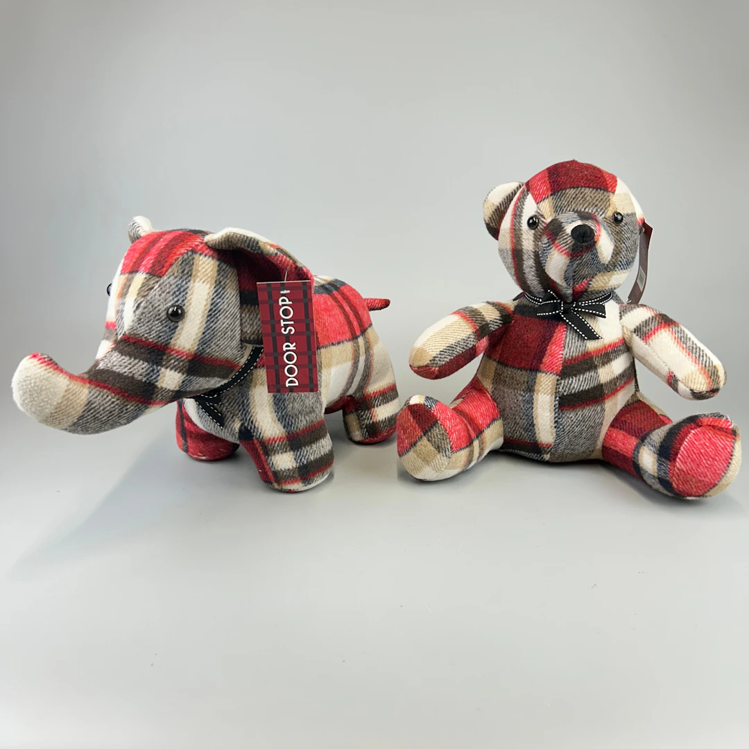 TARTAN ANIMAL DOORSTOPS.