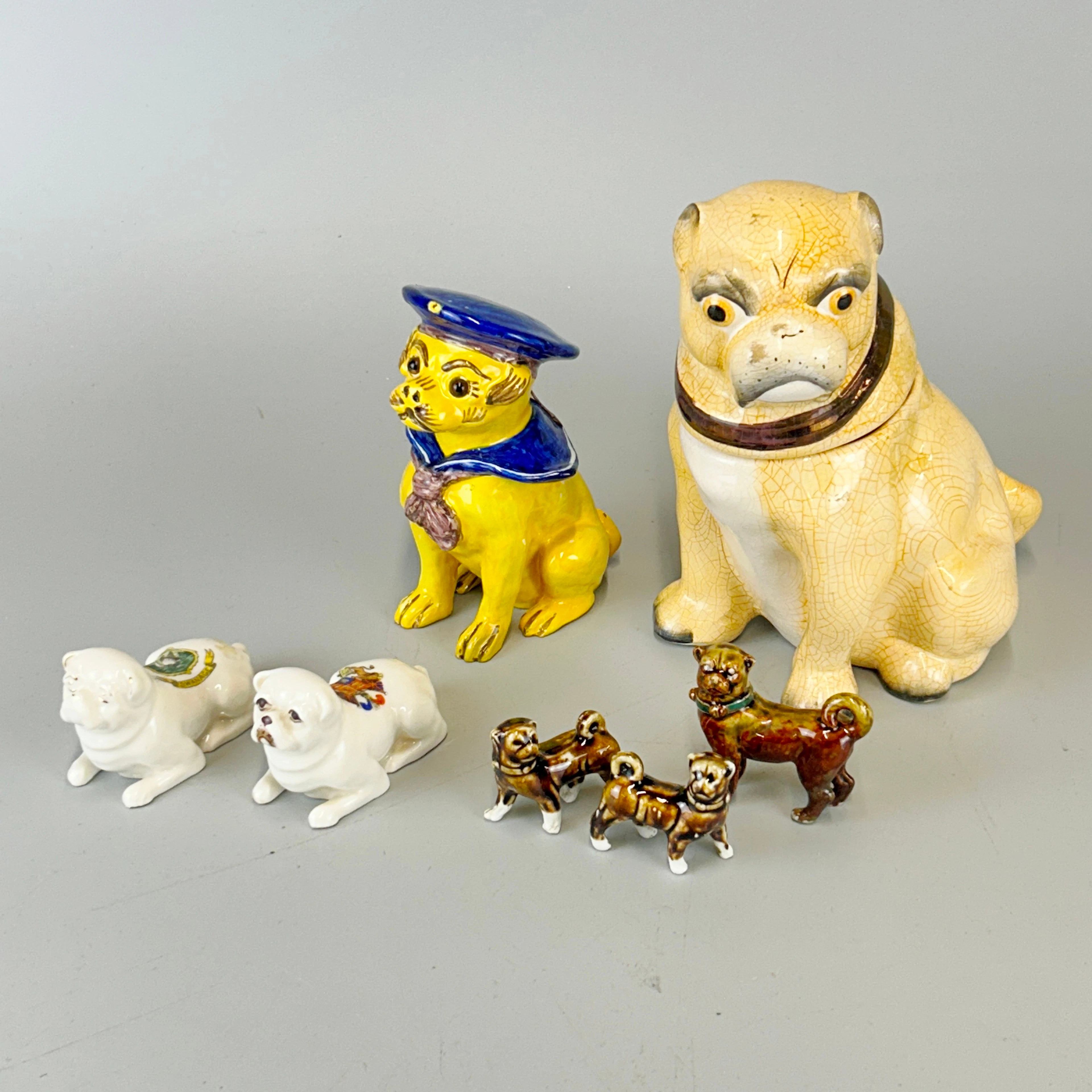 19TH C PORCELAIN PUG JAR AND OTHERS.