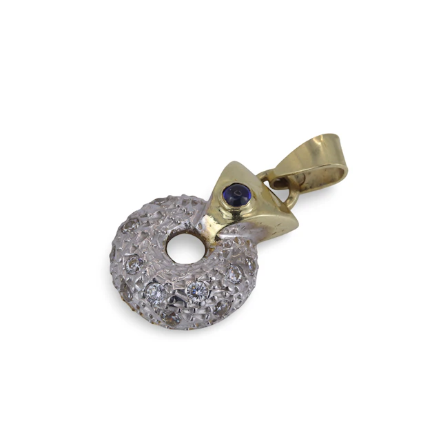 14CT SAPPHIRE & DIAMOND PENDANT.