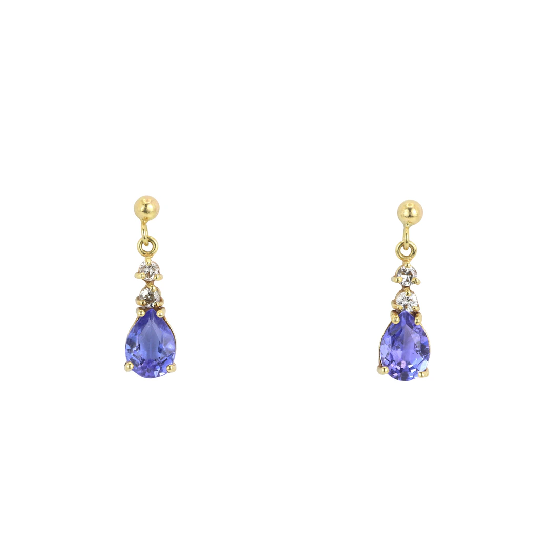 18CT GOLD TANZANITE EARRINGS.