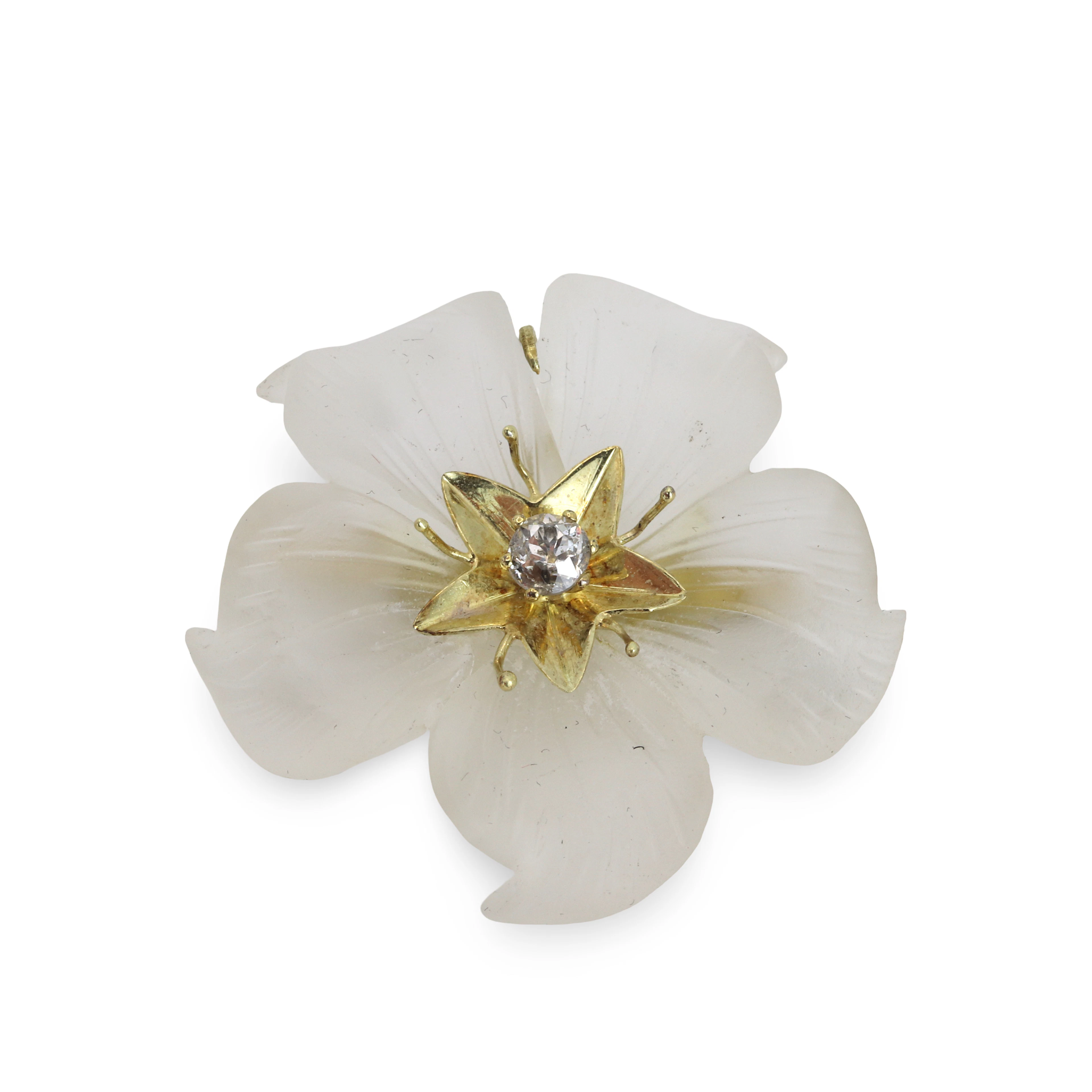 14CT GOLD DIAMOND & CRYSTAL BROOCH.