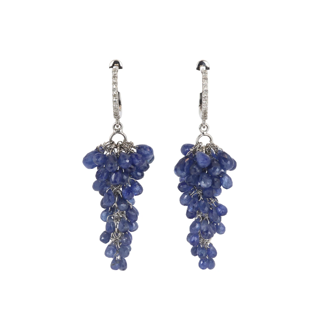 18CT GOLD SAPPHIRE & DIAMOND EARRINGS.