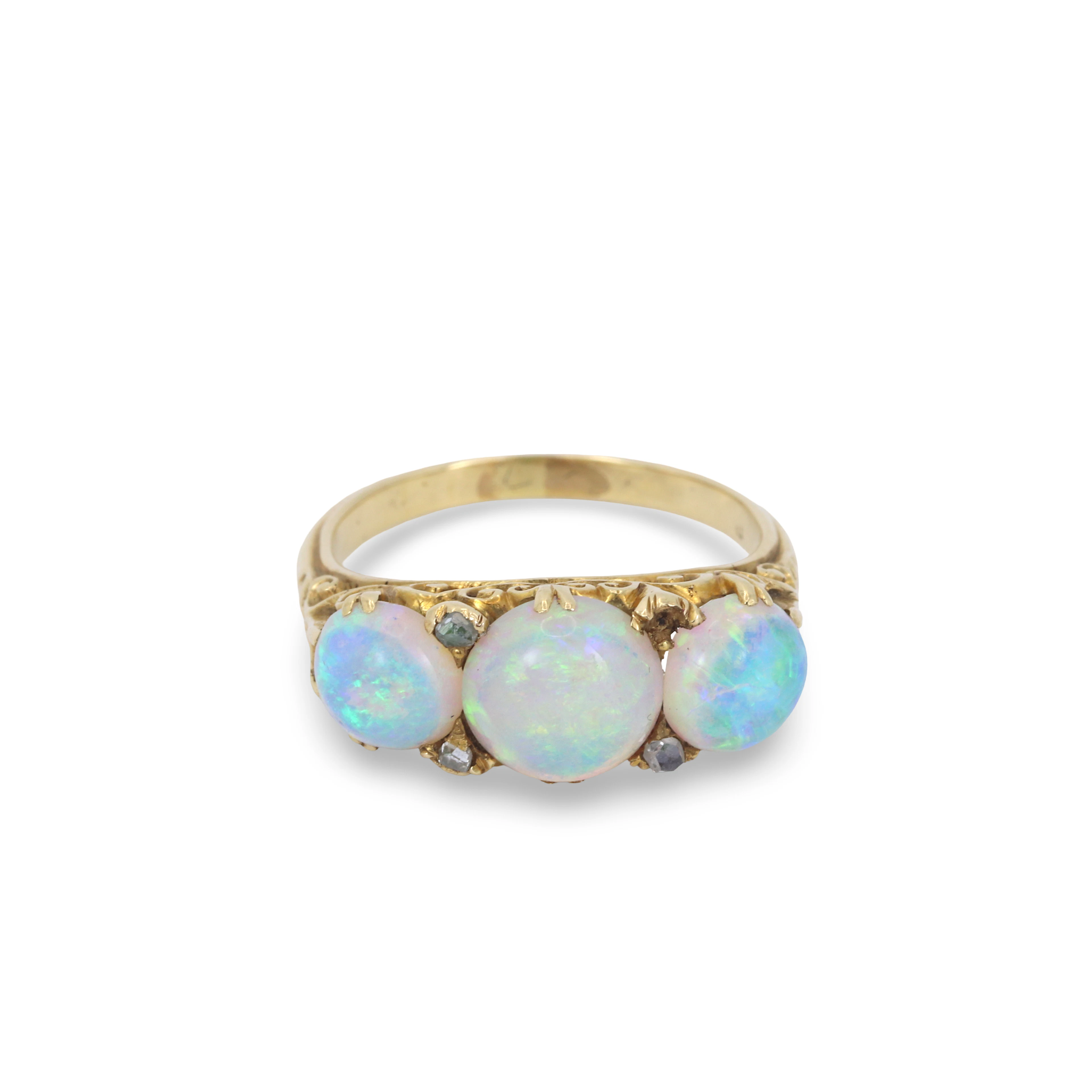 18CT GOLD OPAL & DIAMOND RING.