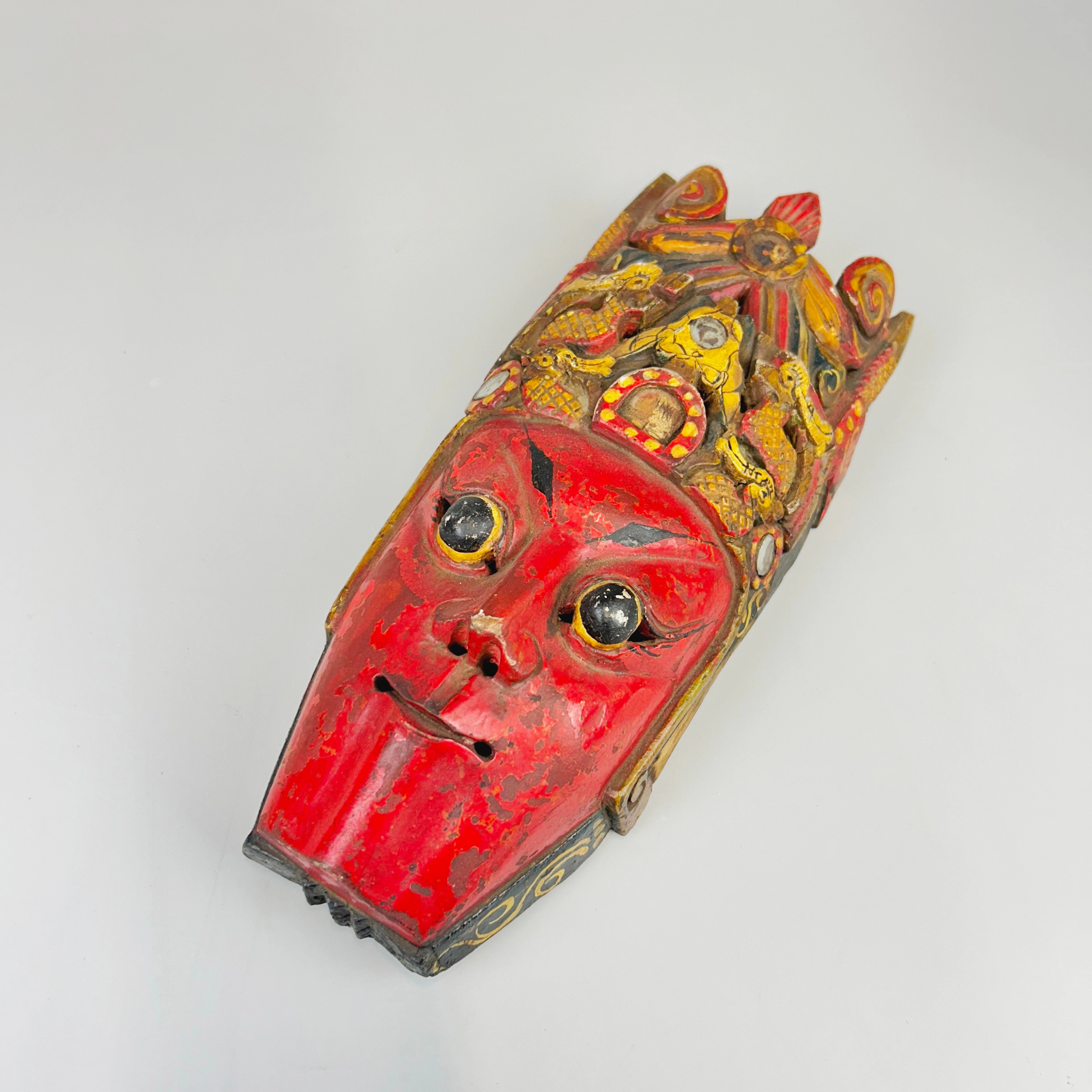 CHINESE WOODEN GUARDIAN MASK.