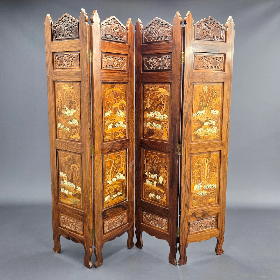 INDIAN MARQUETRY FOLDING SCREEN.