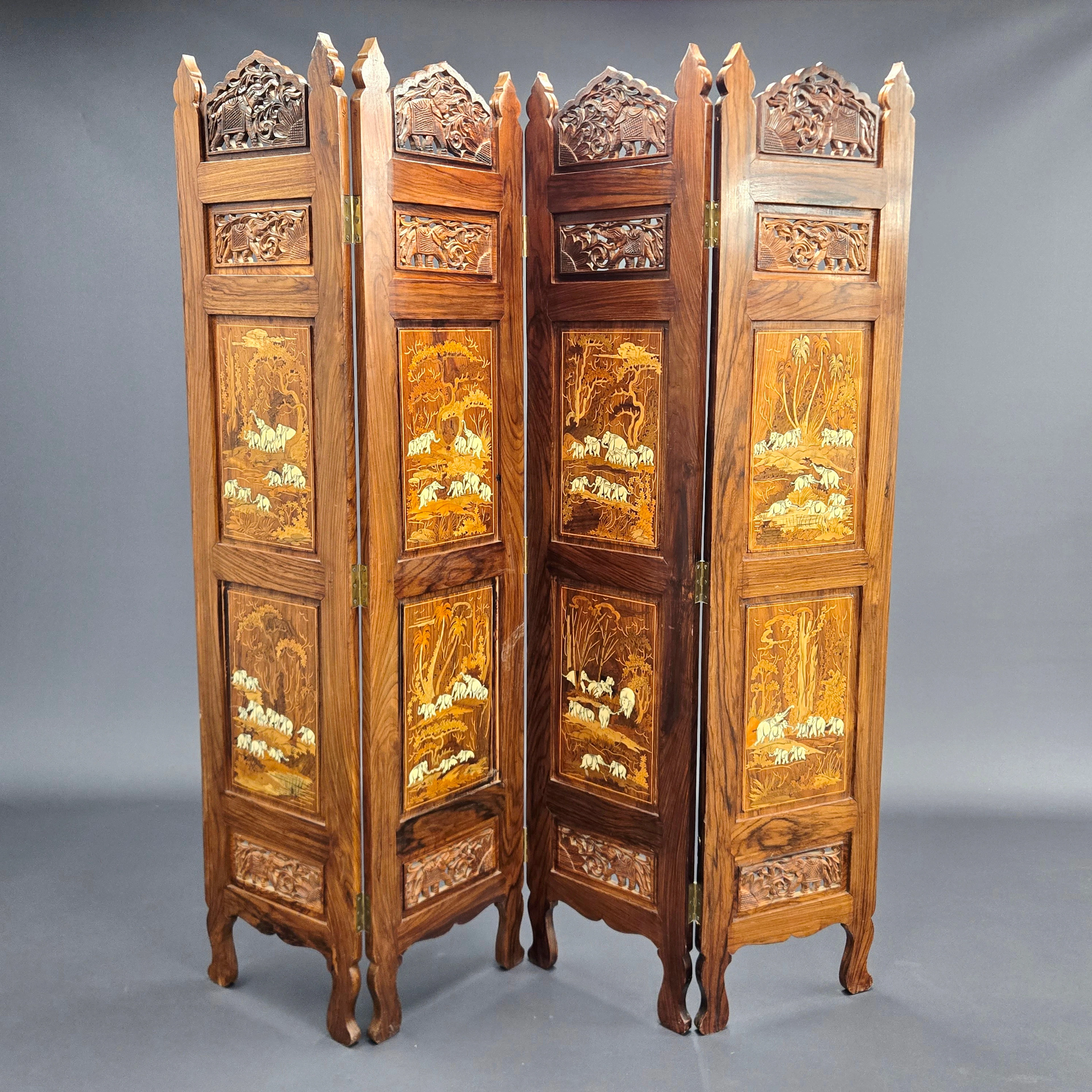 INDIAN MARQUETRY FOLDING SCREEN.