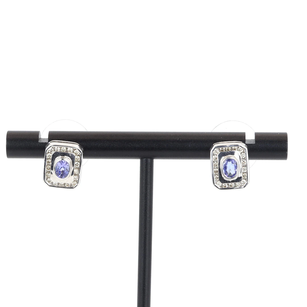 9CT TANZANITE & DIAMOND EARRINGS.