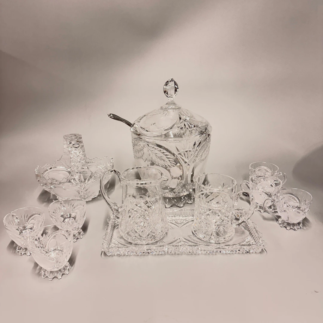 CRYSTAL PUNCH BOWL SET.