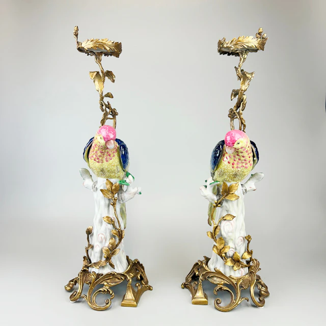 PORCELAIN & ORMOLU CANDLE HOLDERS.