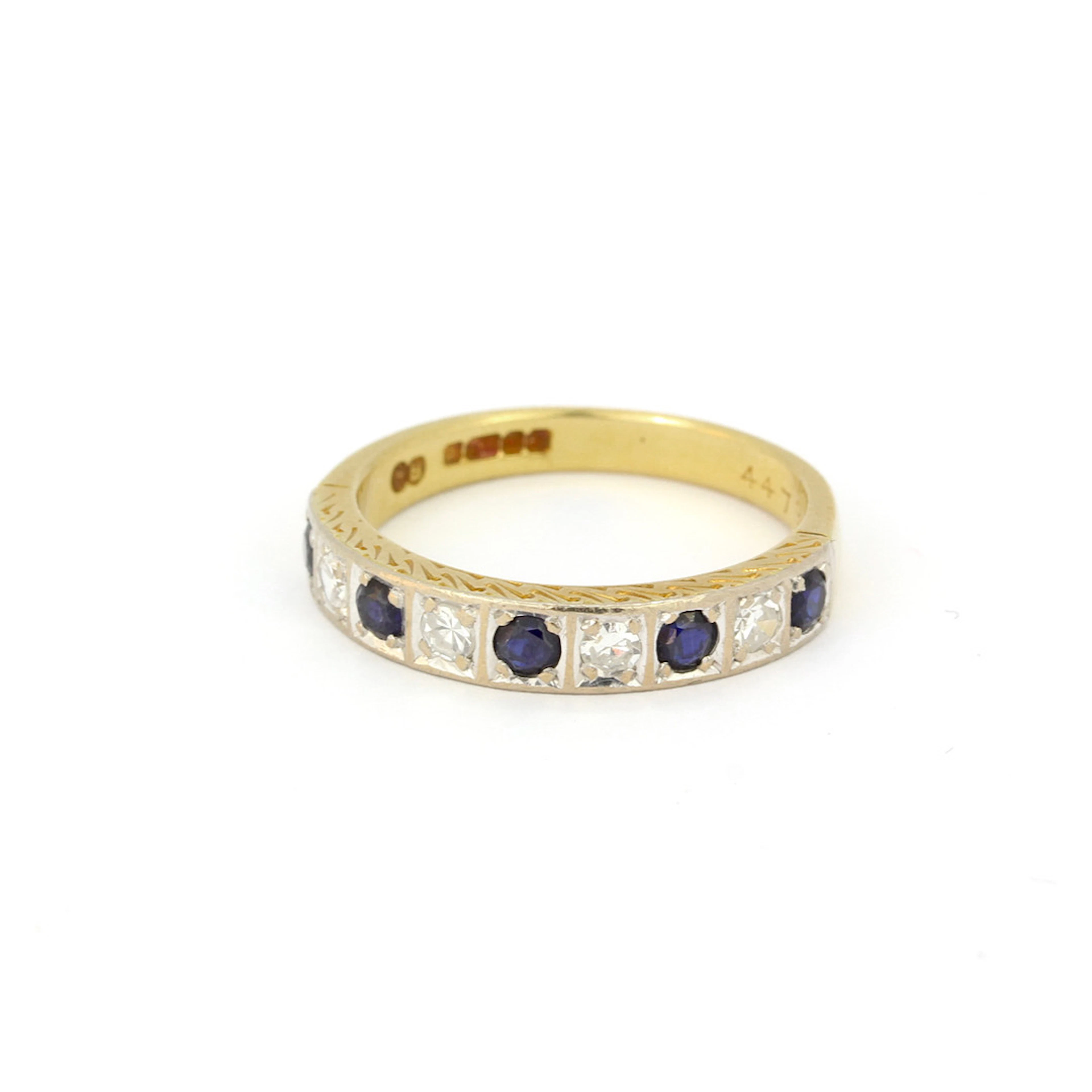 18CT & PLATINUM SAPPHIRE & DIAMOND RING.