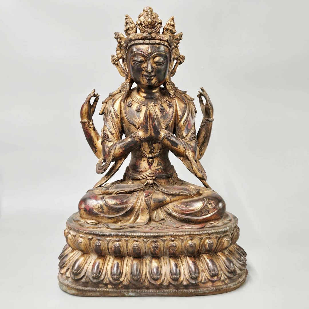 LARGE TIBETAN BRONZE DEITY.