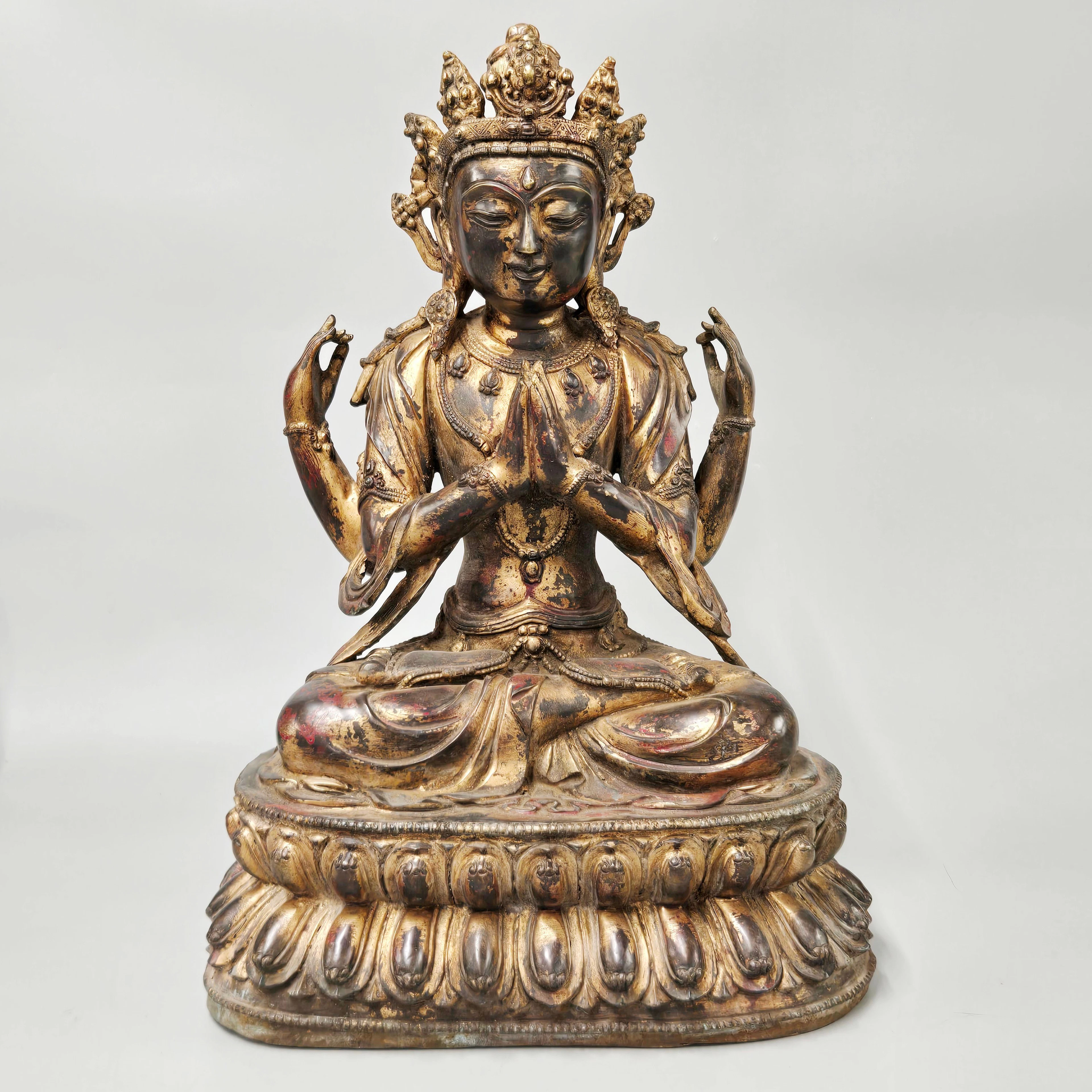 LARGE TIBETAN BRONZE DEITY.