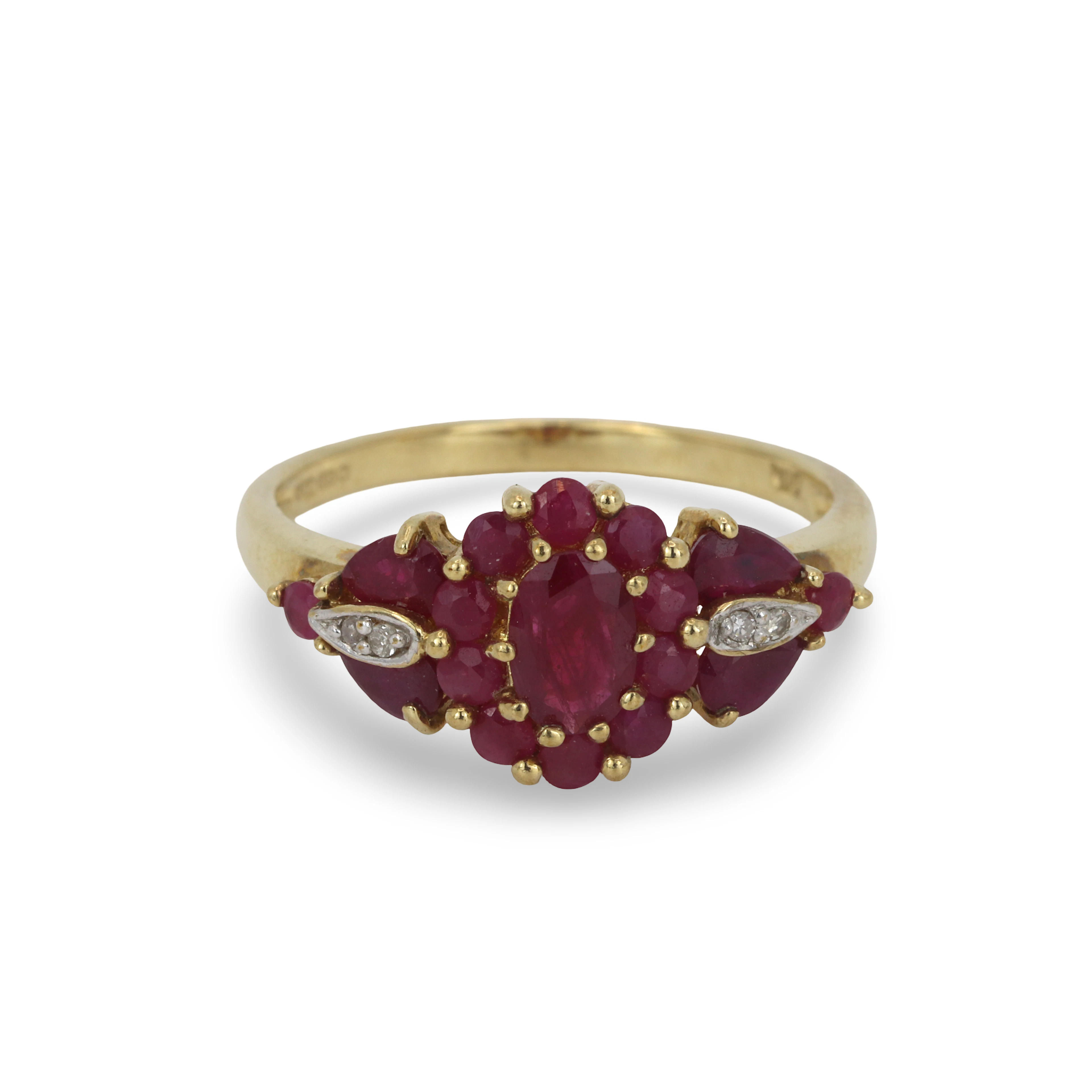 RUBY AND DIAMOND 9CT RING.