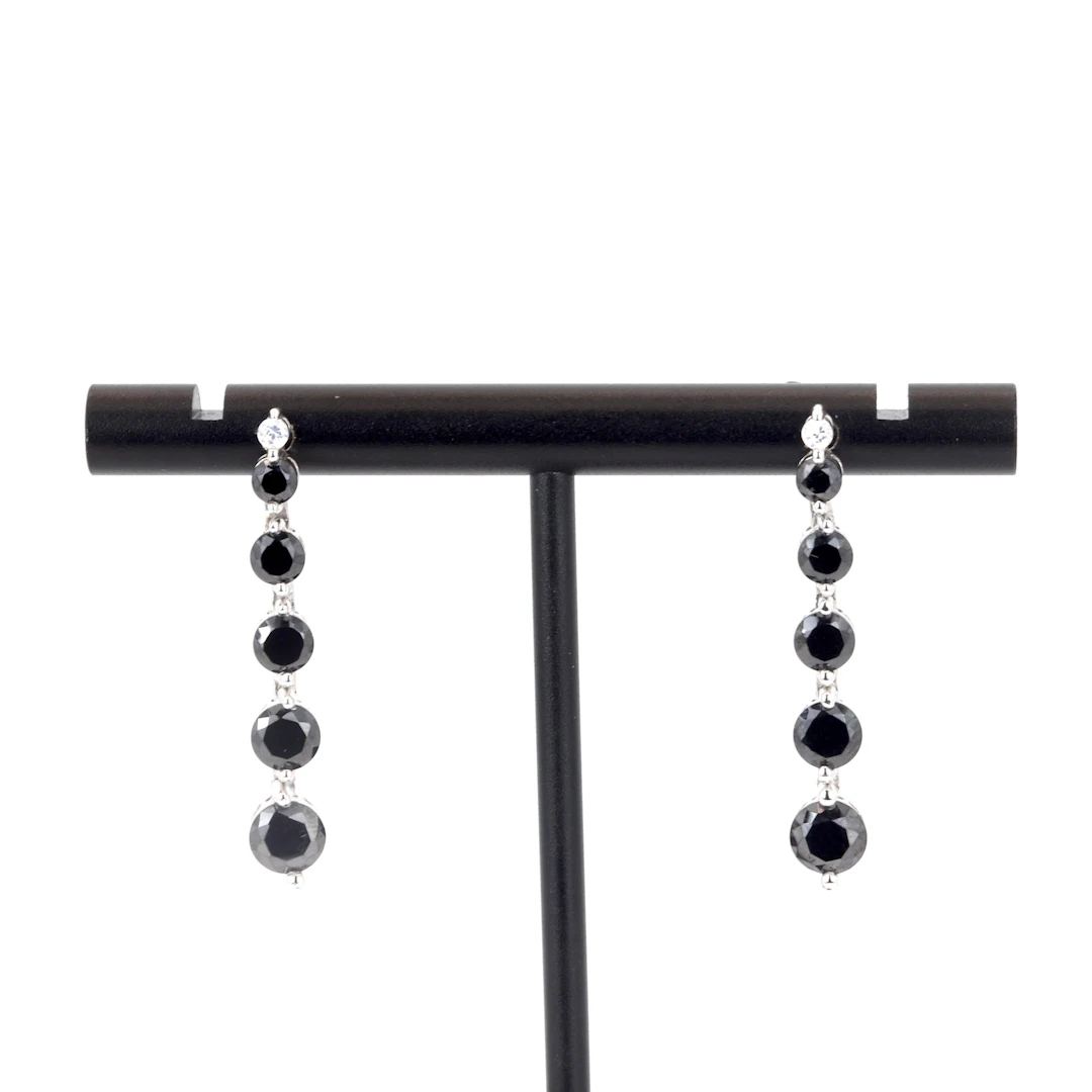 FANCY BLACK DIAMOND DROP EARRINGS.