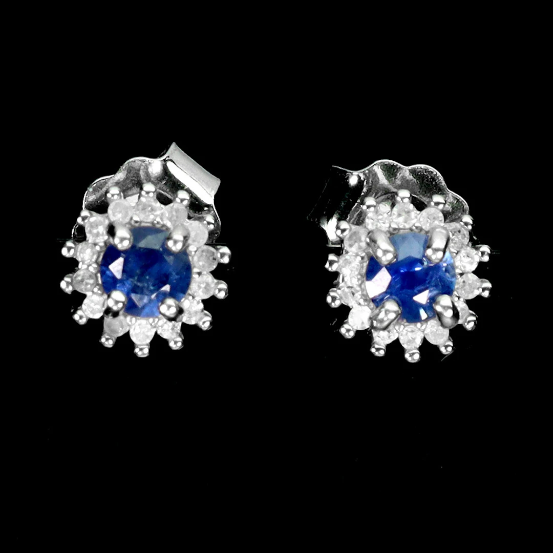 SAPPHIRE AND DIAMOND STUD EARRINGS.