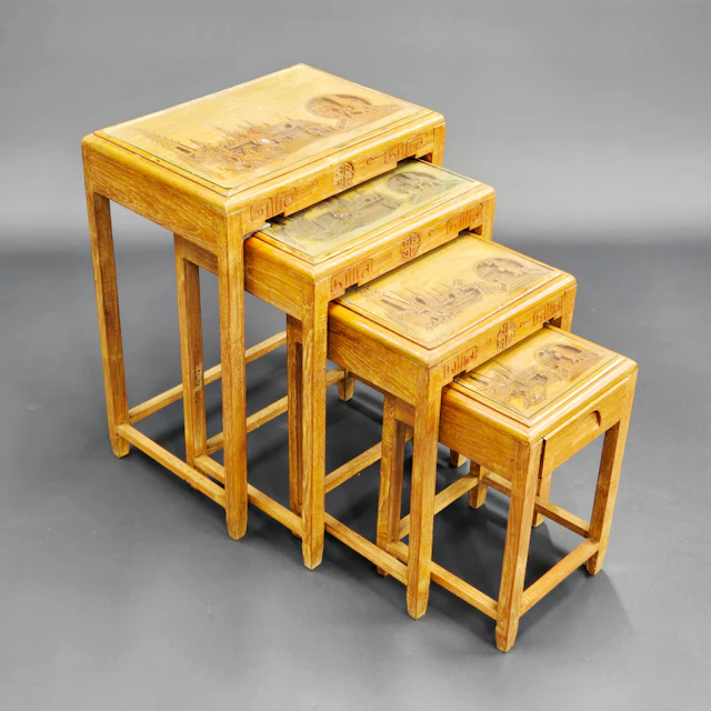 ORIENTAL TEAK NEST OF TABLES.