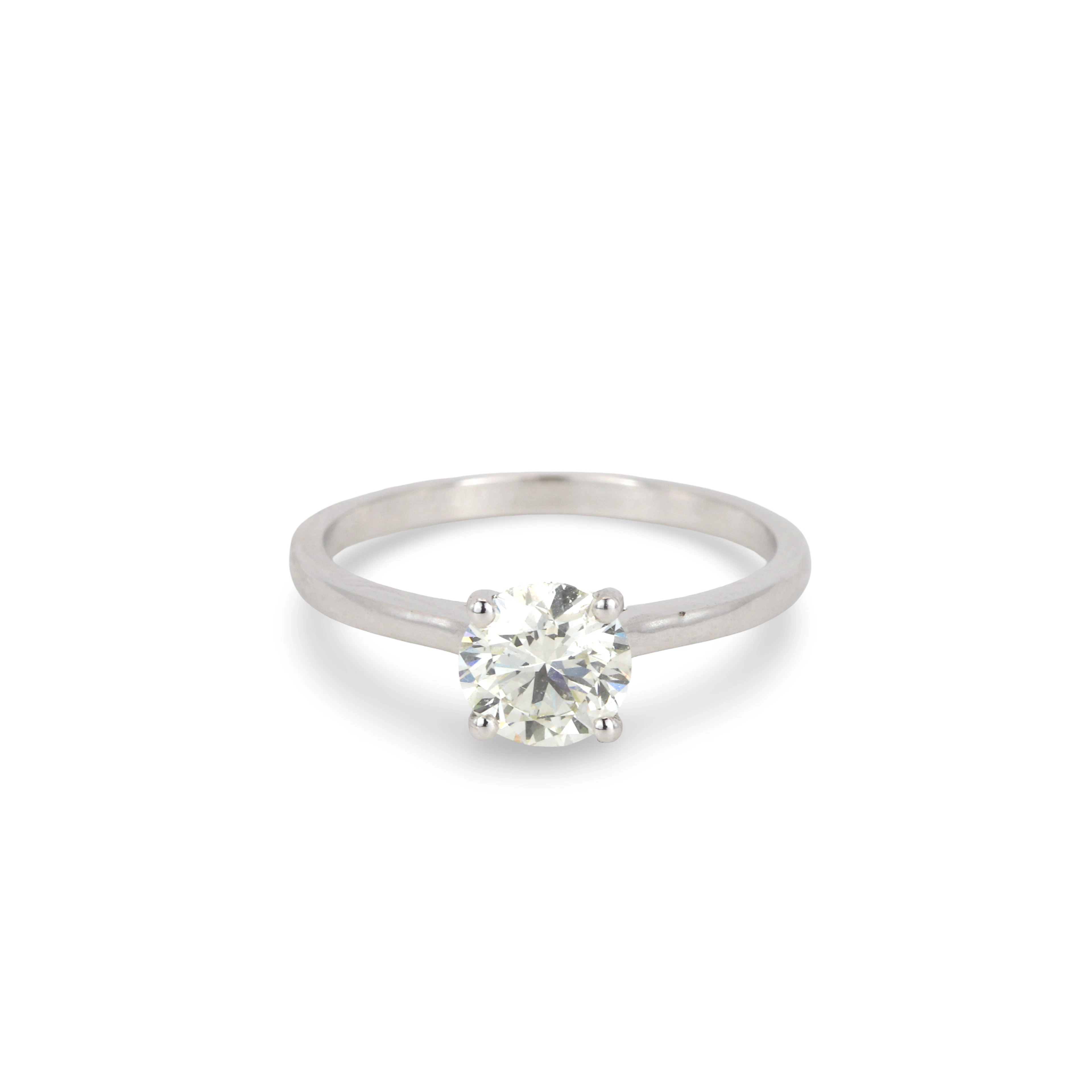 18CT WHITE GOLD 1CT DIA SOLITAIRE RING.