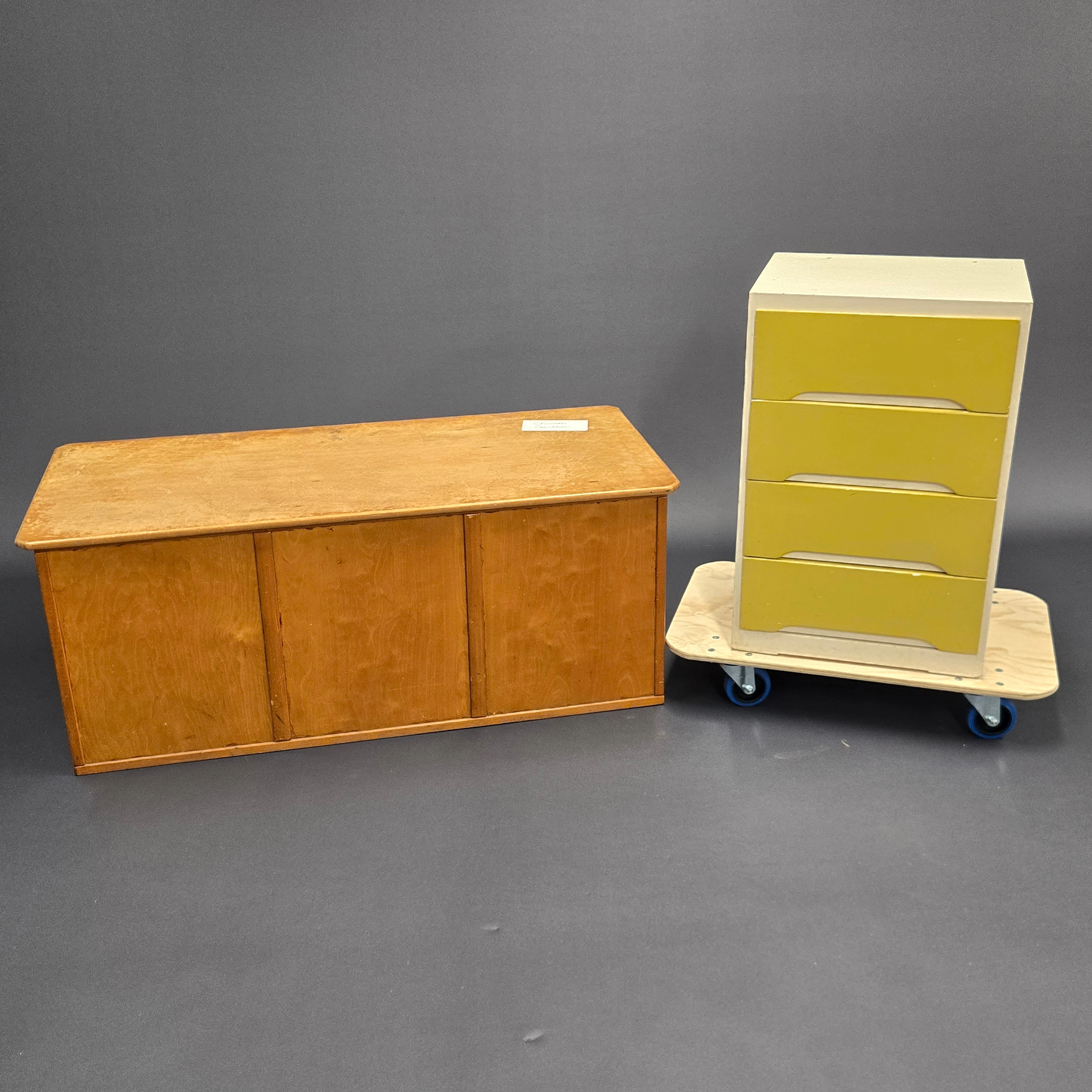 PINE TRUNK & BEDSIDE CABINET.