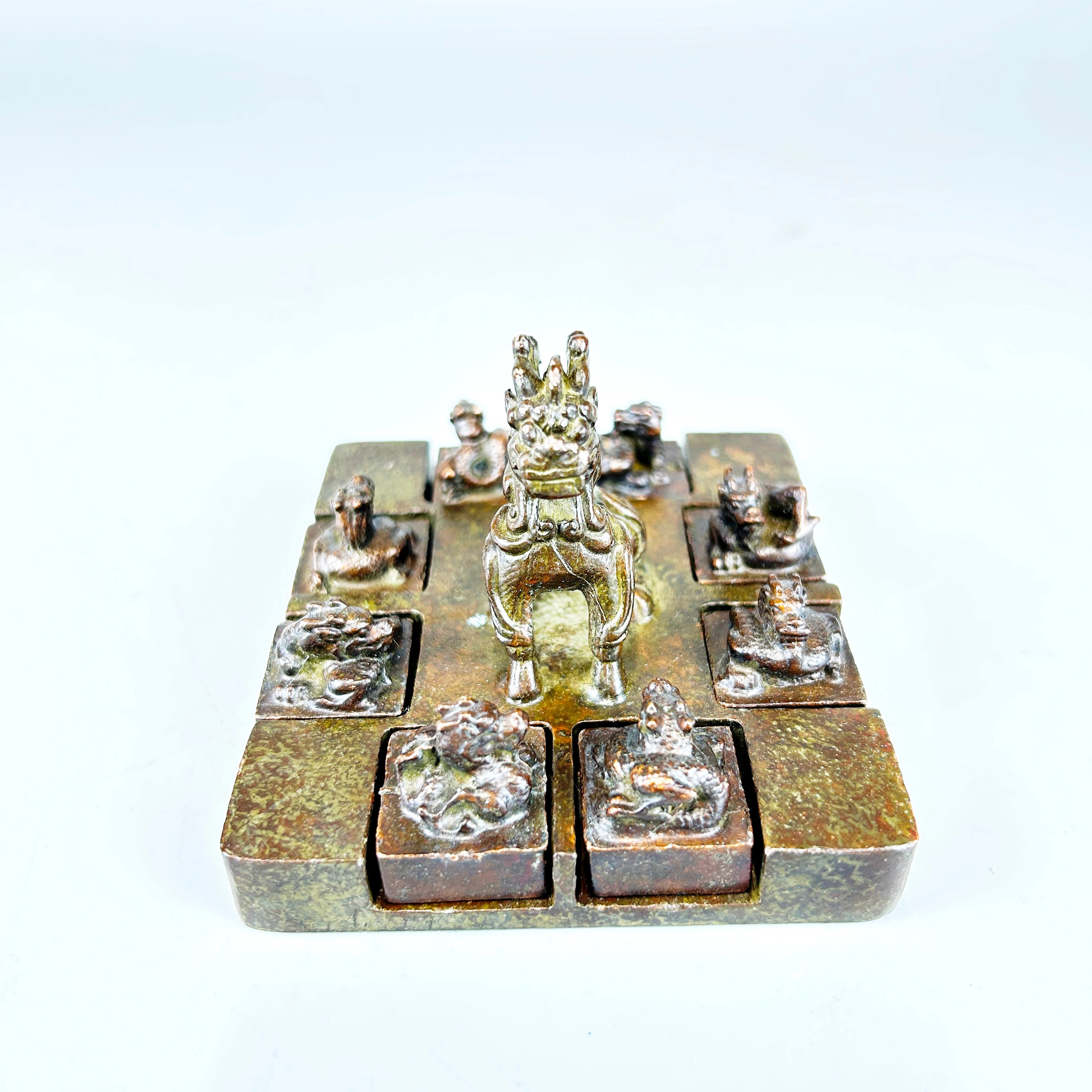 CHINESE BRONZE DRAGON SEAL SET.