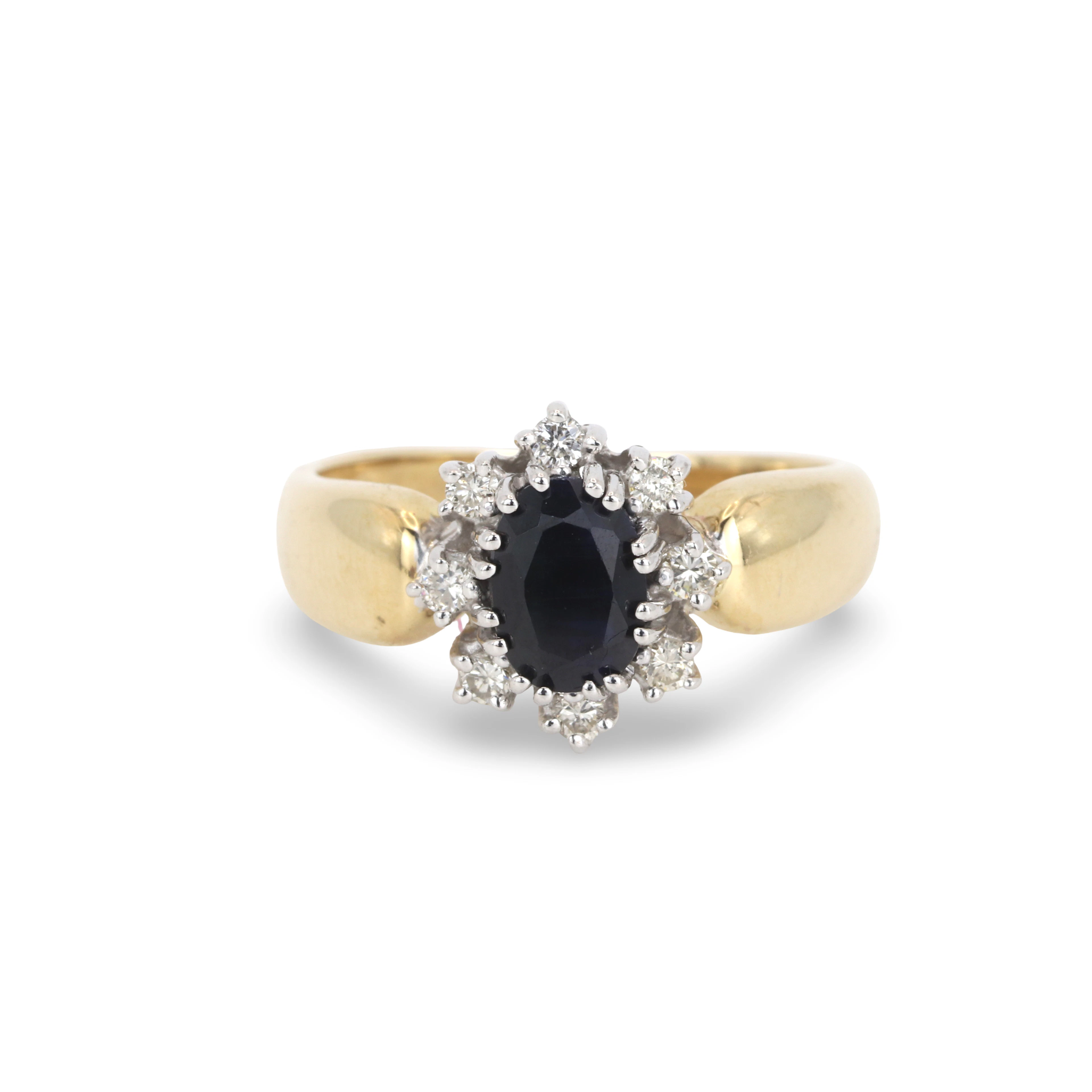 14CT GOLD SAPPHIRE & DIAMOND RING.