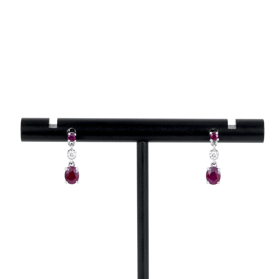 18CT RUBY AND DIAMOND EARRINGS.
