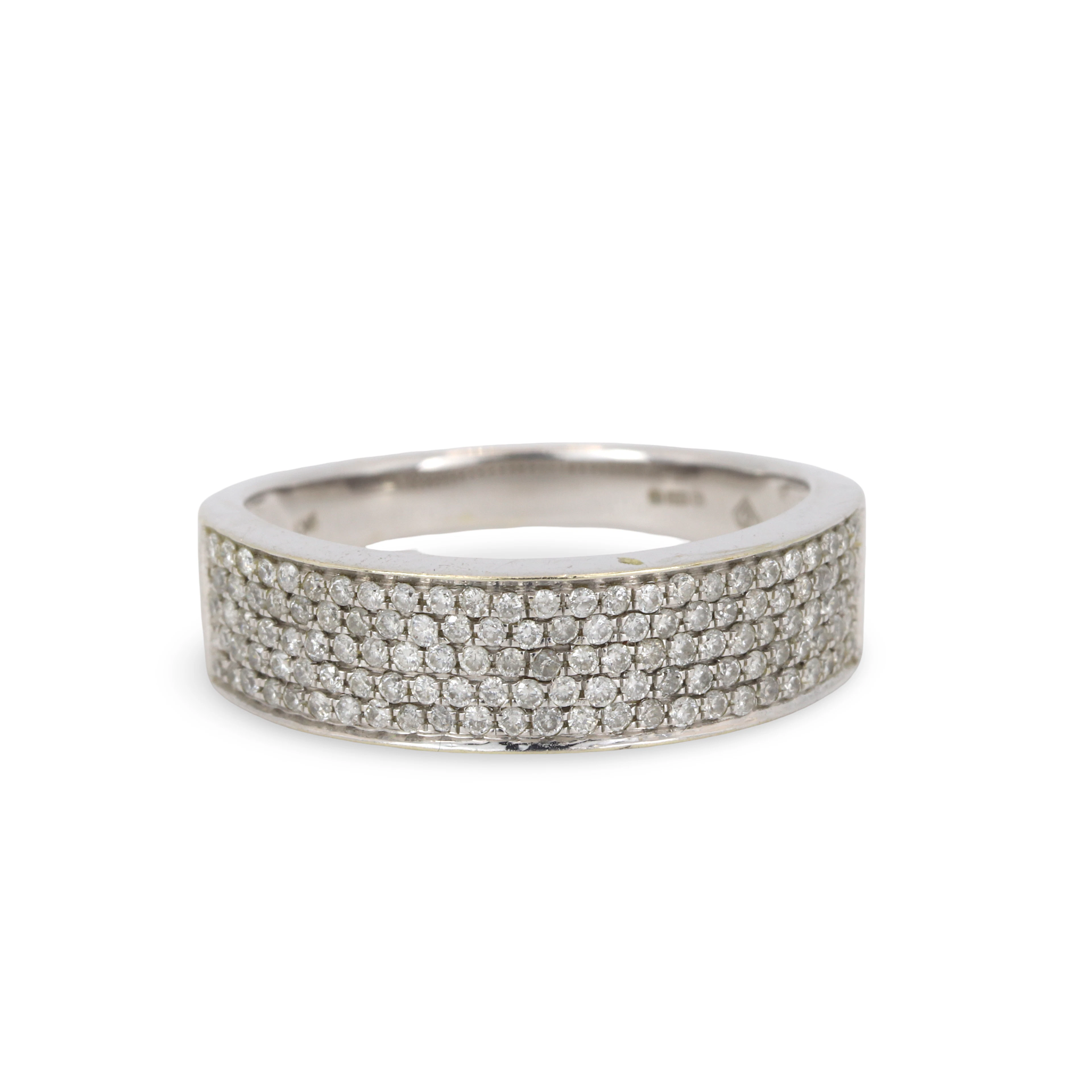 9CT GOLD DIAMOND PAVE SET RING.