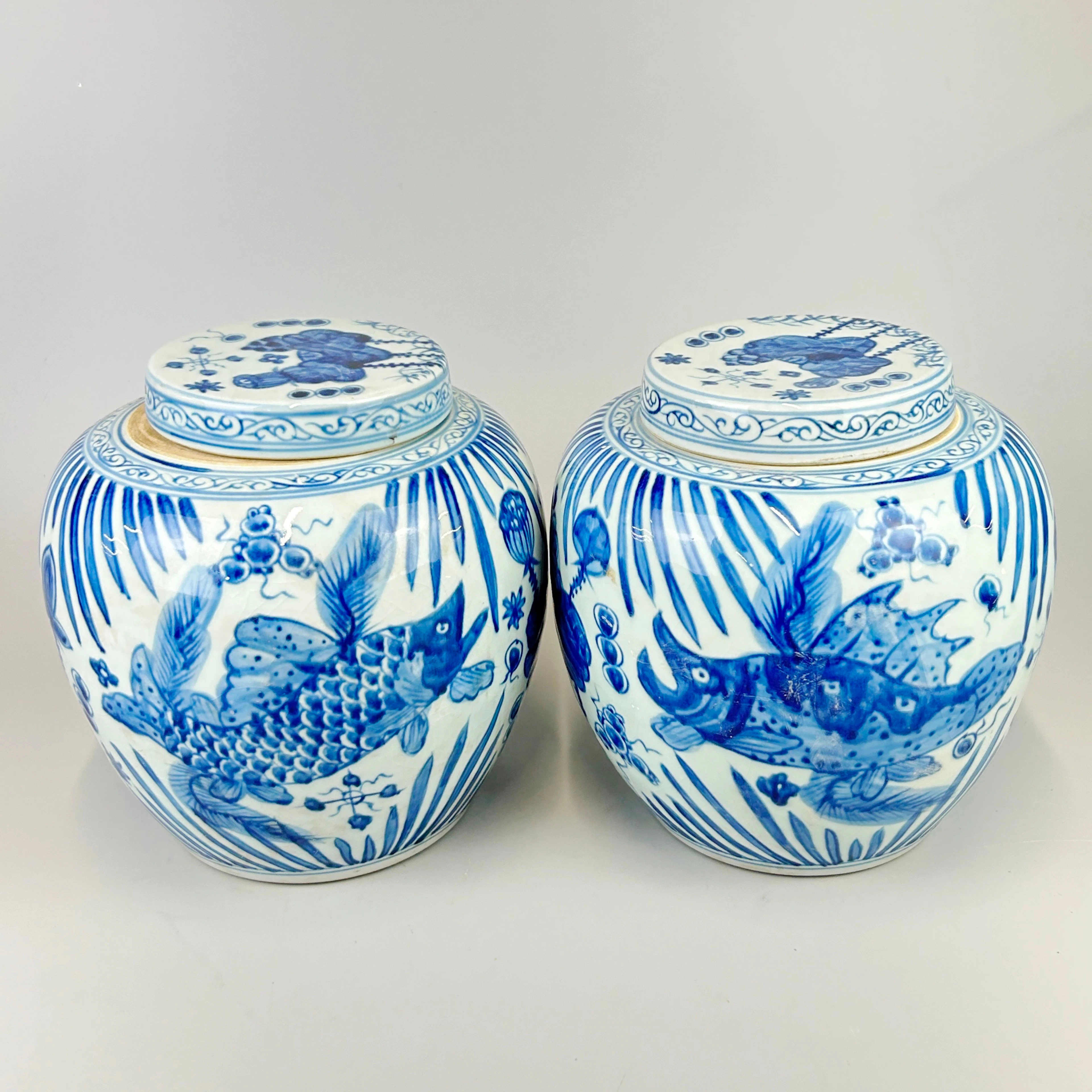 CHINESE BLUE & WHITE PORCELAIN GINGER JARS.