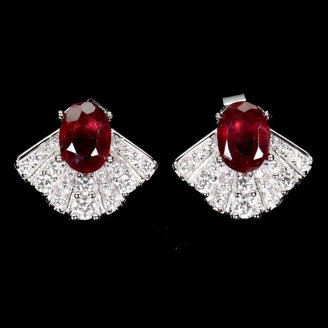 RUBY SILVER ART DECO STYLE EARRINGS.