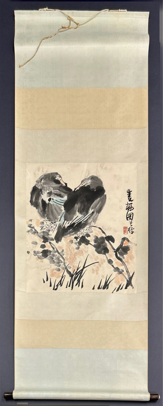 CHINESE BIRDS ON FOLIAGE SCROLL.