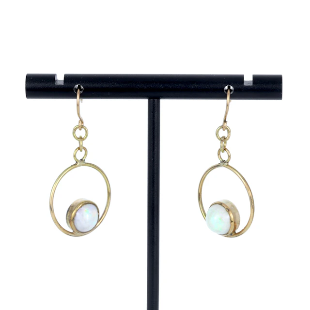 9CT OPAL DROP EARRINGS.