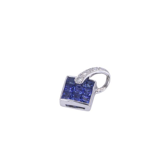 18CT GOLD SAPPHIRE & DIAMOND PENDANT.
