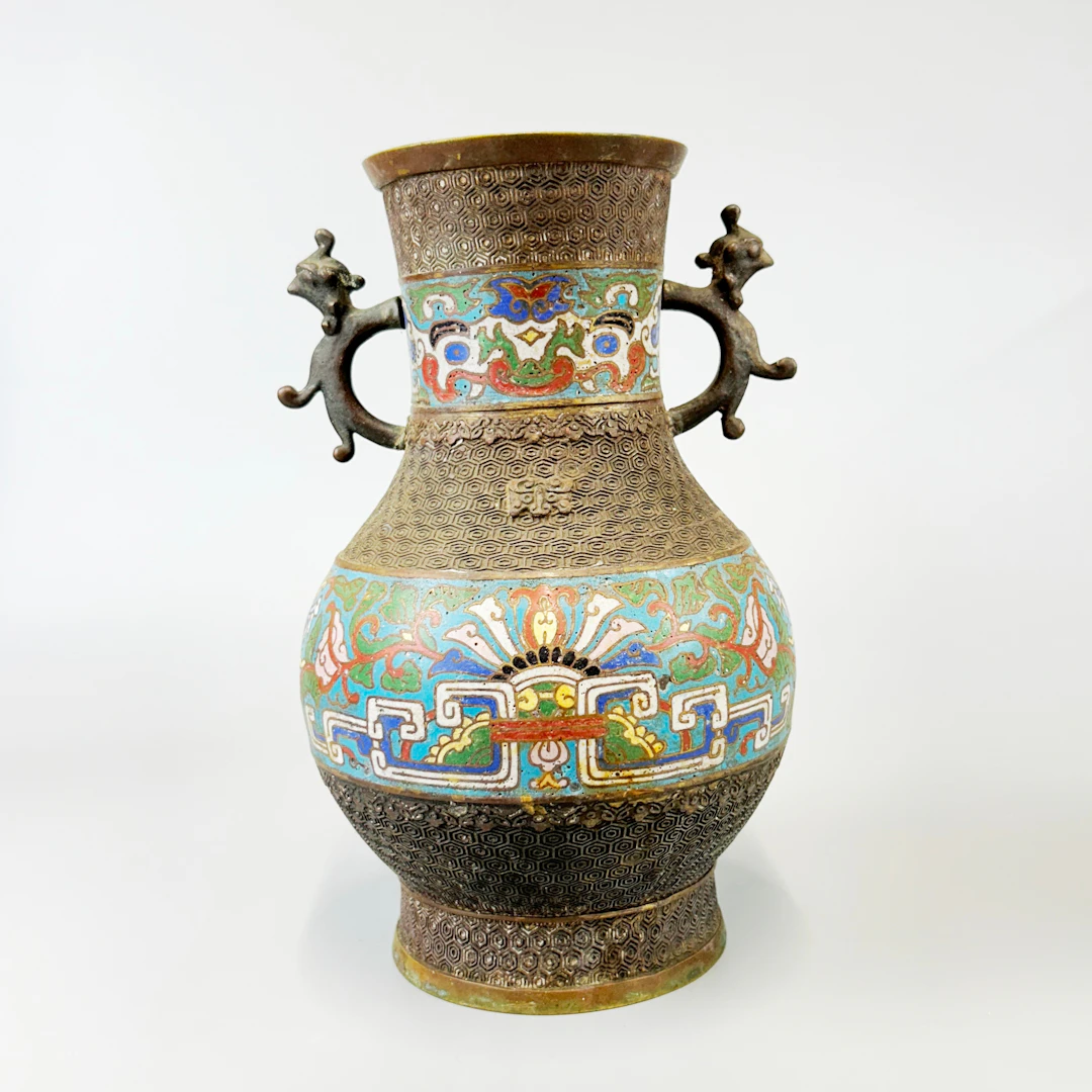 JAPANESE BRONZE & CHAMPLEVE ENAMEL VASE.