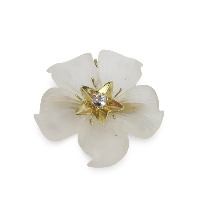 14CT GOLD DIAMOND & CRYSTAL BROOCH.