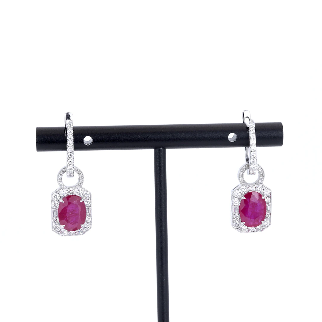 18CT GOLD RUBY & DIAMOND EARRINGS.