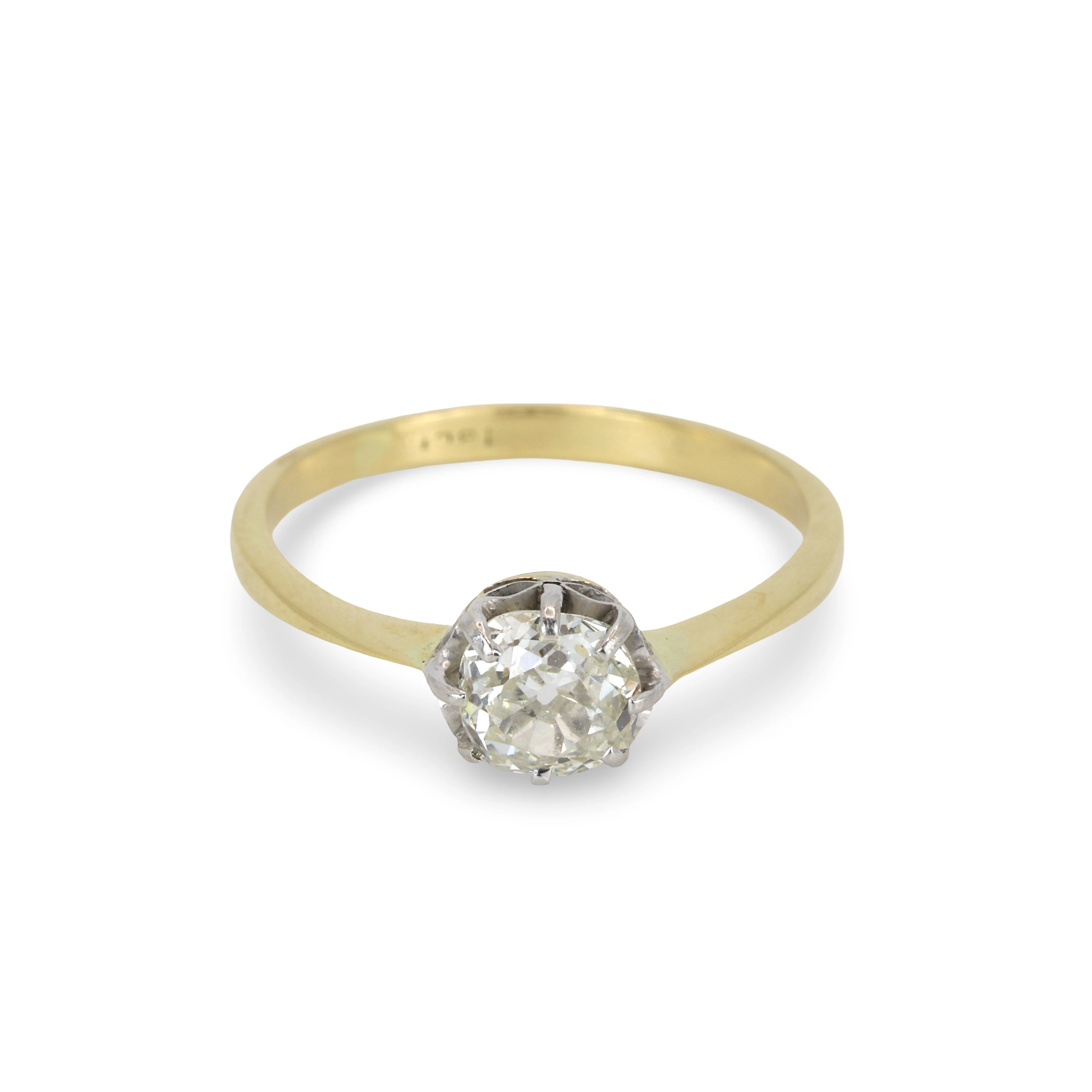 18CT GOLD OLD CUT DIAMOND RING.