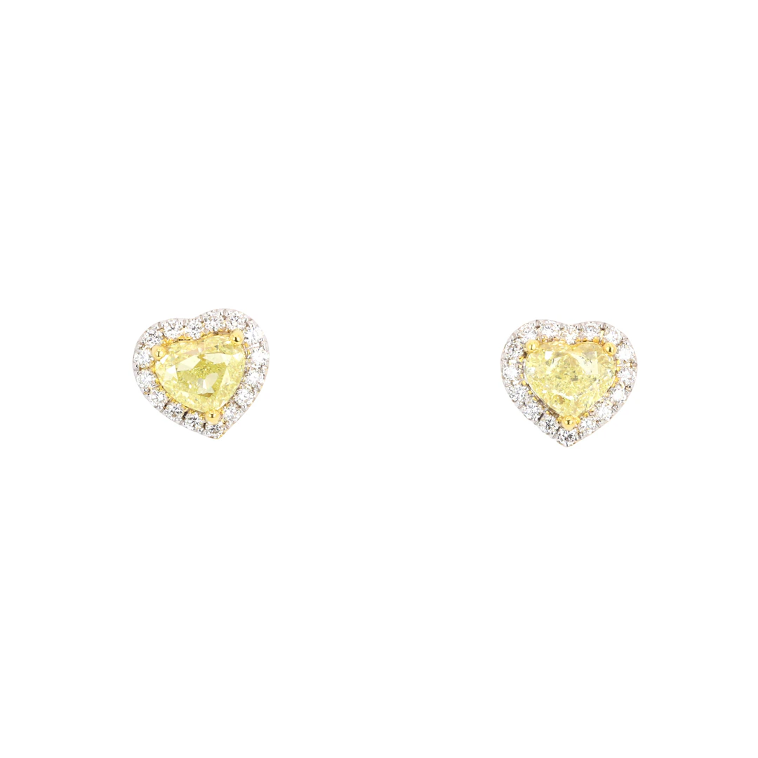 18CT 2.04 CENTRE YELLOW DIA STUD EARRINGS.