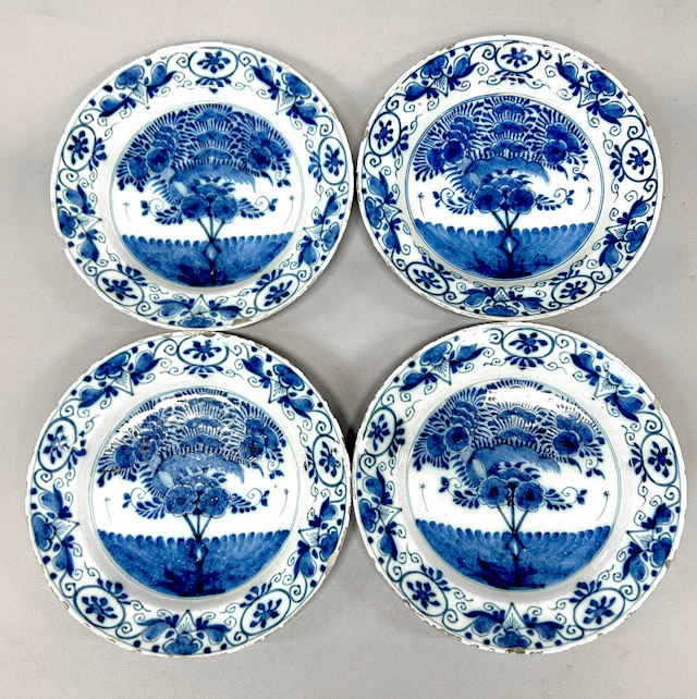 SET OF 4 18TH CENTURY DUTCH PLATES.