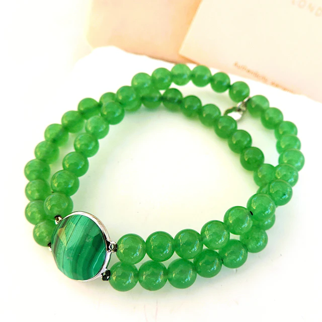 LOLA ROSE LONDON JADE & MALACHITE GEMSTONE BRACELET.