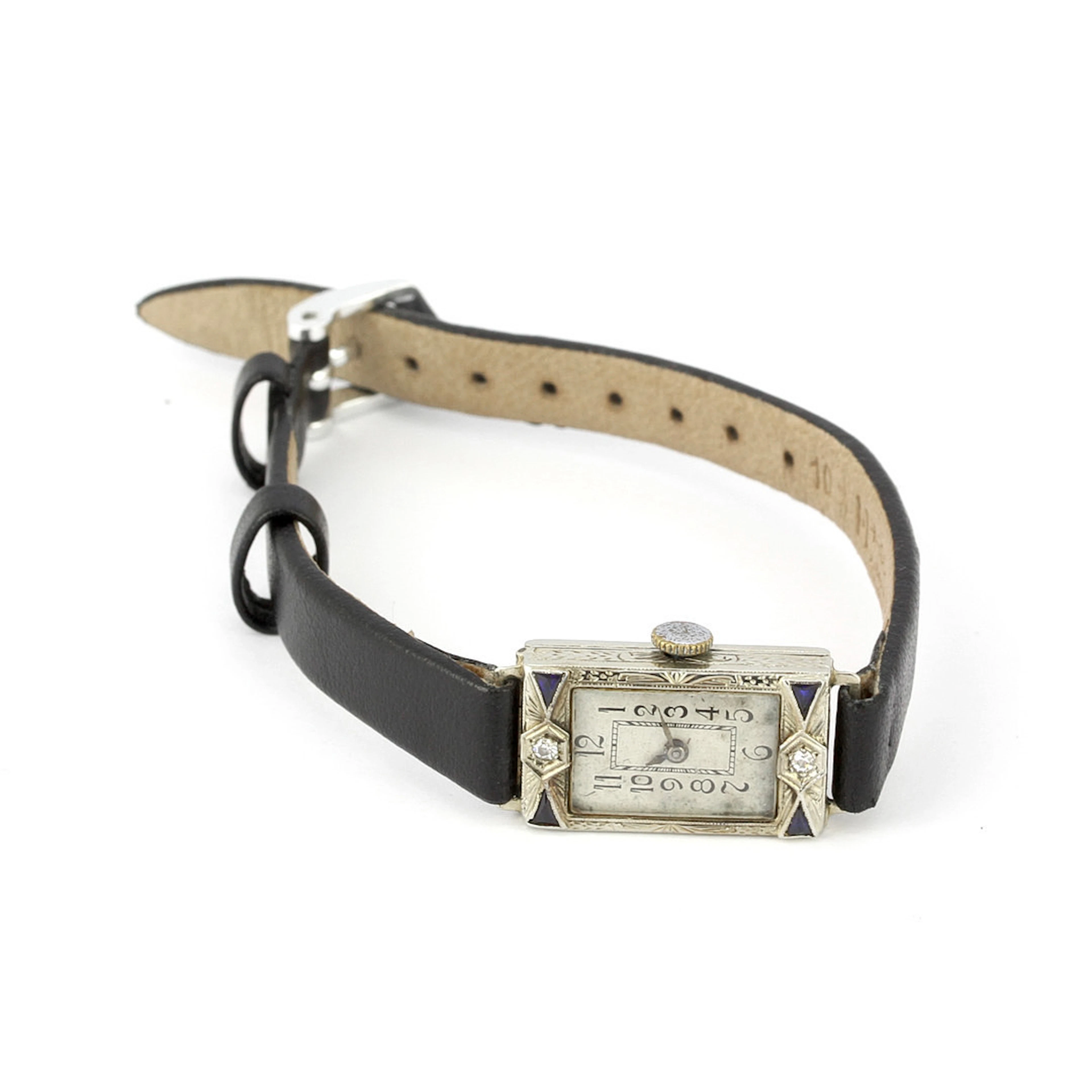 ART DECO DIAMONDS & SAPPHIRES WRISTWATCH.