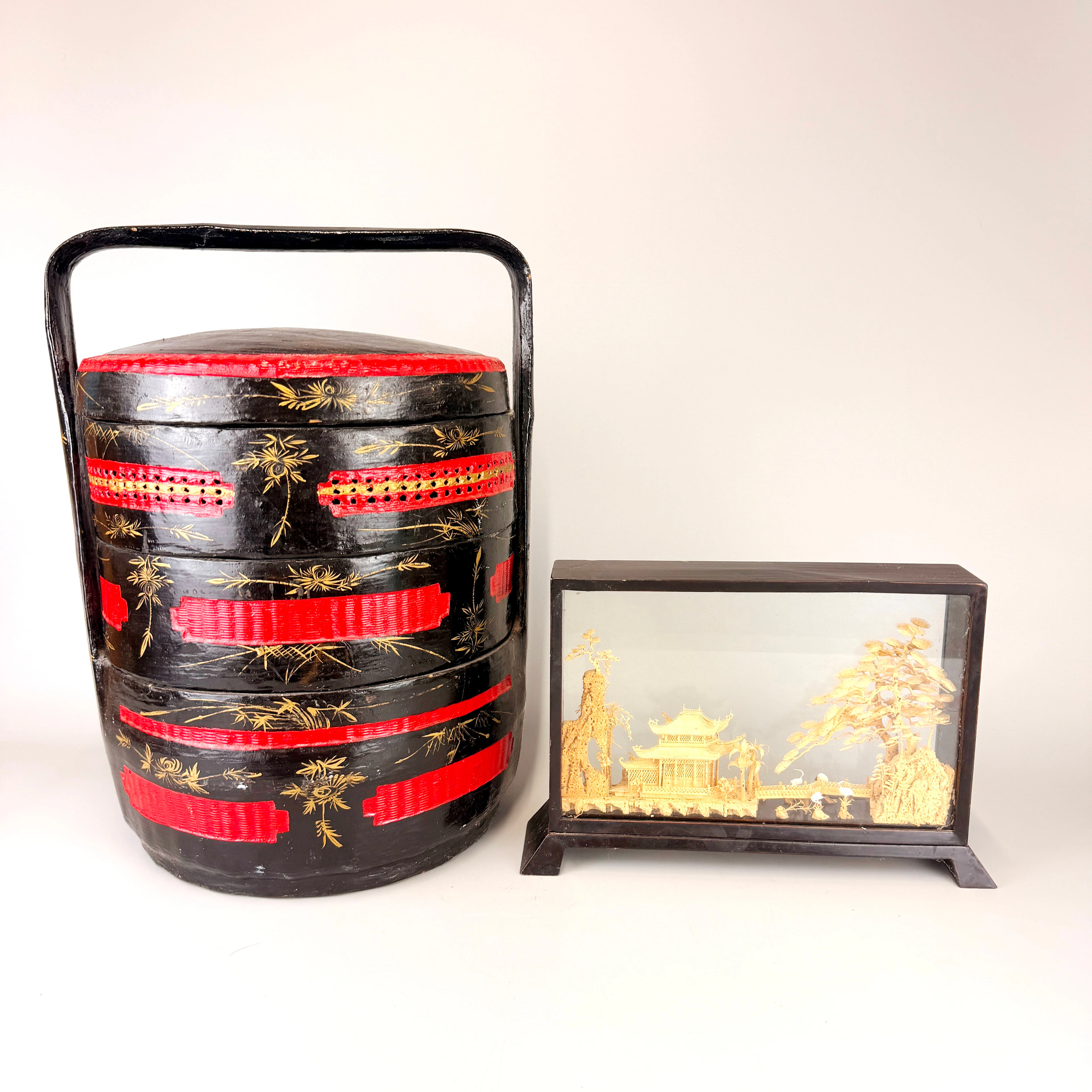MOON CAKE BOX AND CORK SCULPTURE.