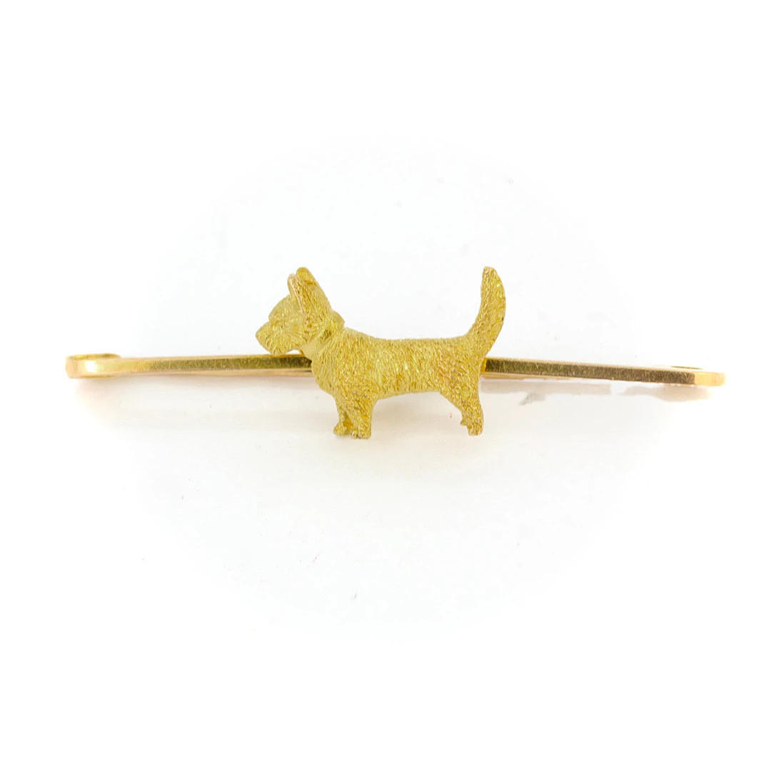 15CT GOLD WESTIE BROOCH.