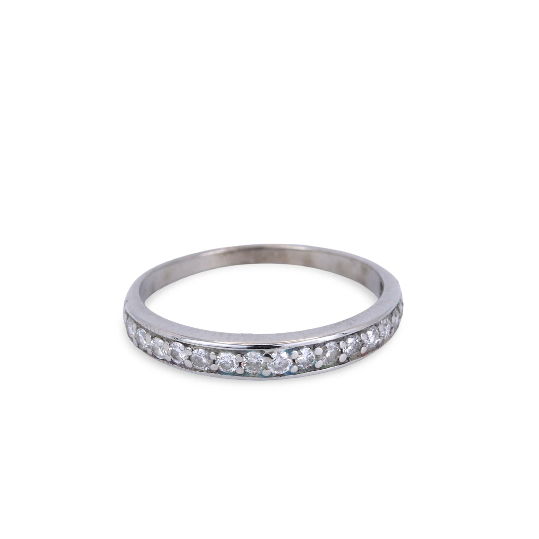 9CT GOLD HALF ETERNITY DIAMOND RING.