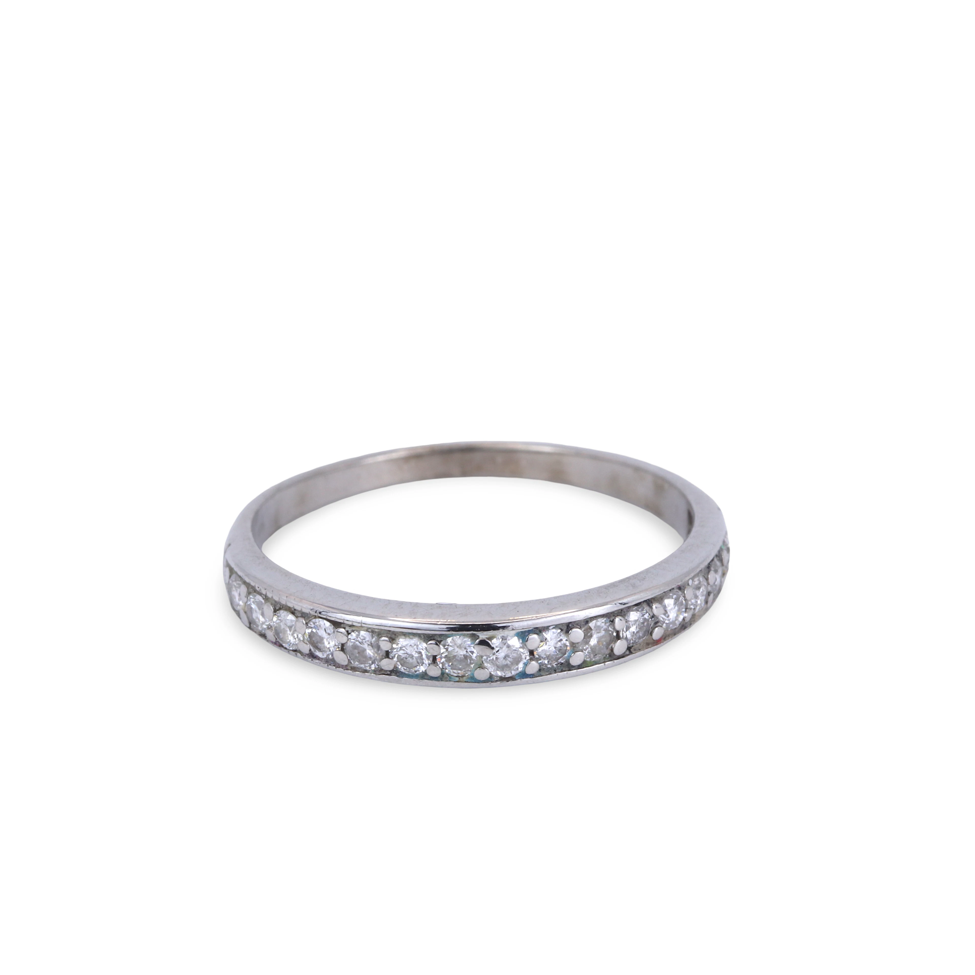 9CT GOLD HALF ETERNITY DIAMOND RING.