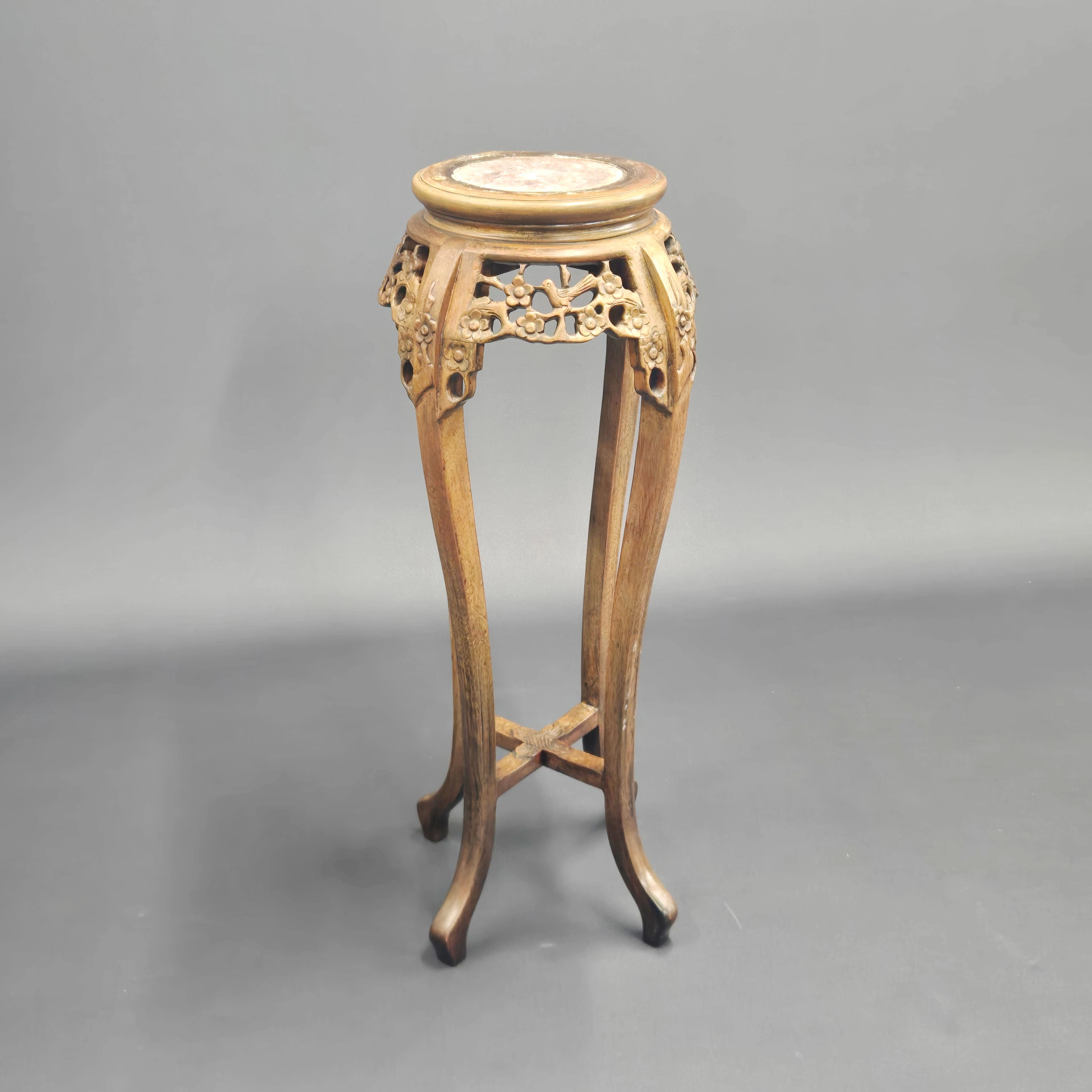 CHINESE WOOD & MARBLE STAND.