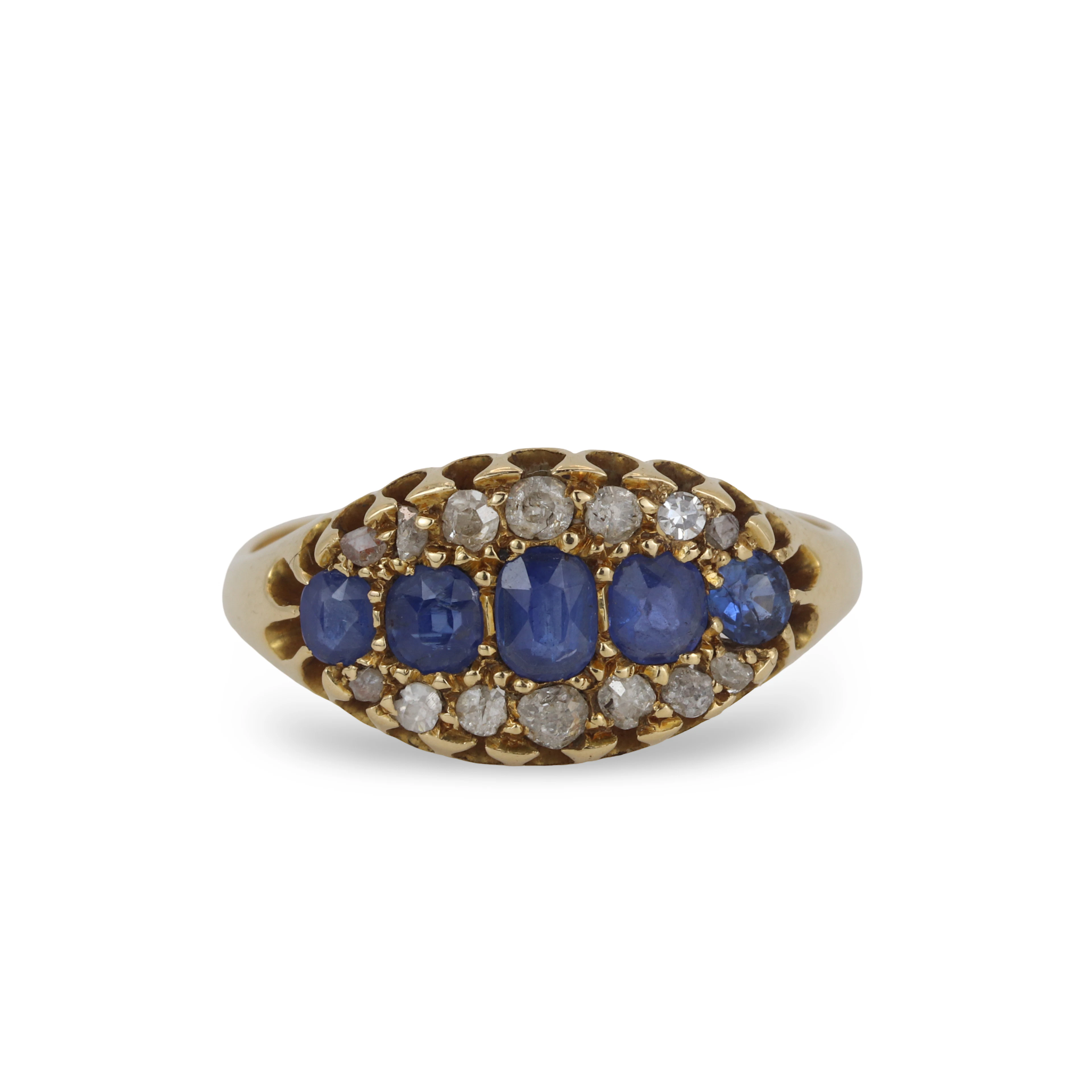ANTIQUE SAPPHIRE AND DIA RING.